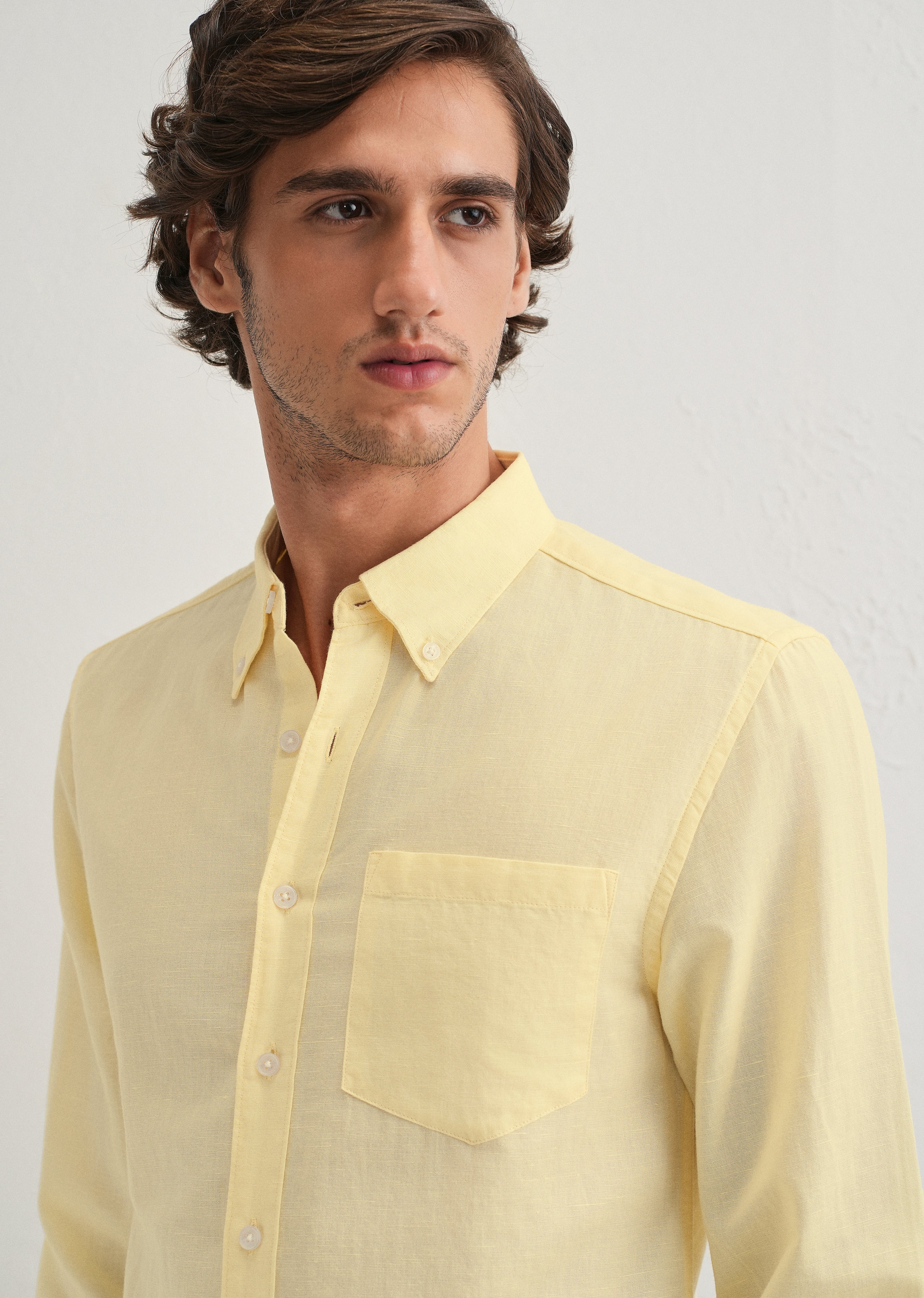 Pastel Yellow Cotton Linen Shirt
