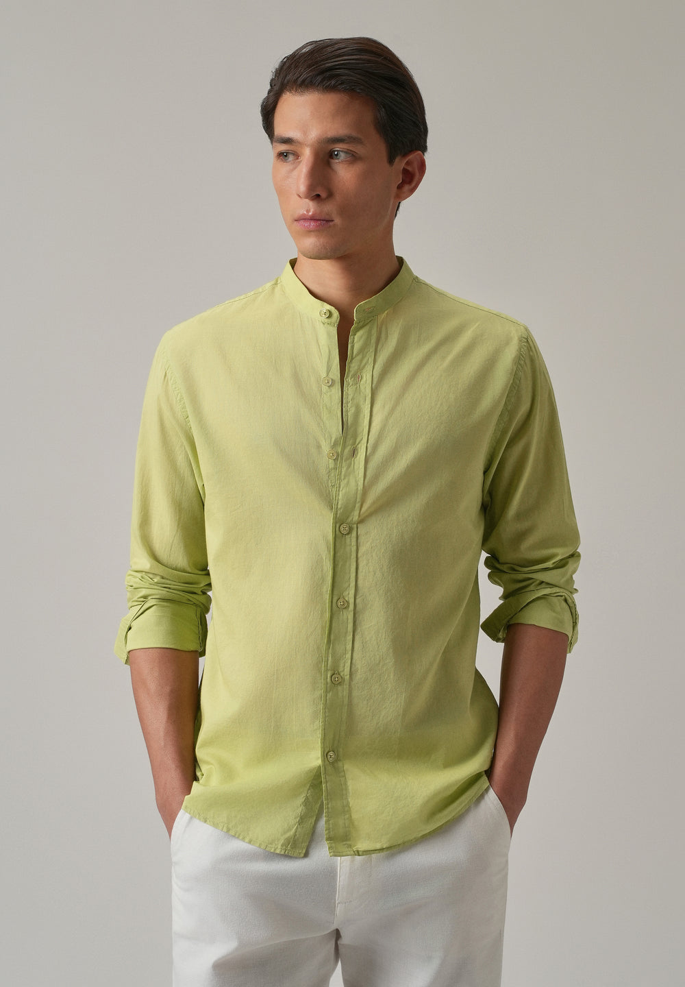 Pastel Green Plain Cotton Shirt