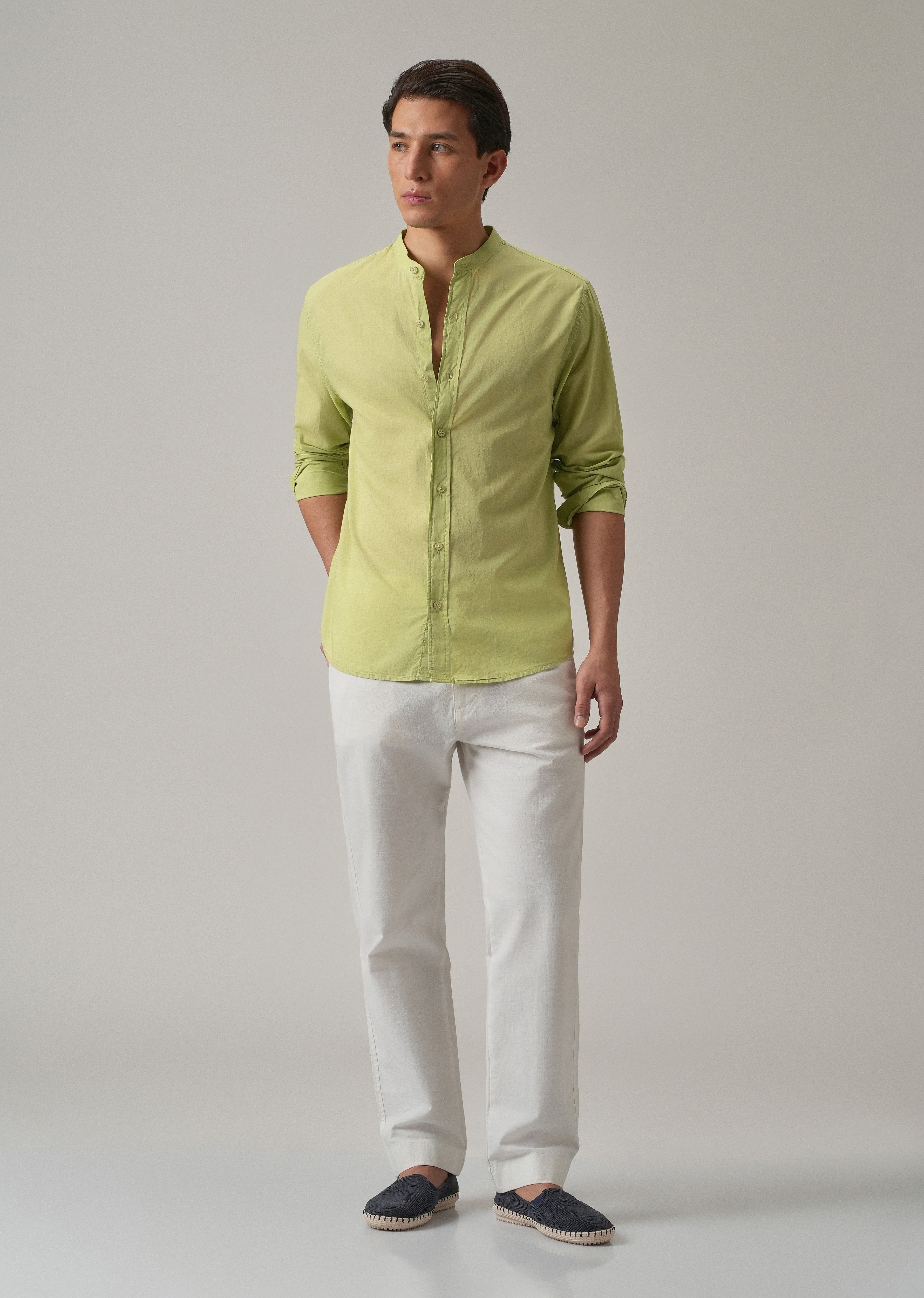 Pastel Green Plain Cotton Shirt