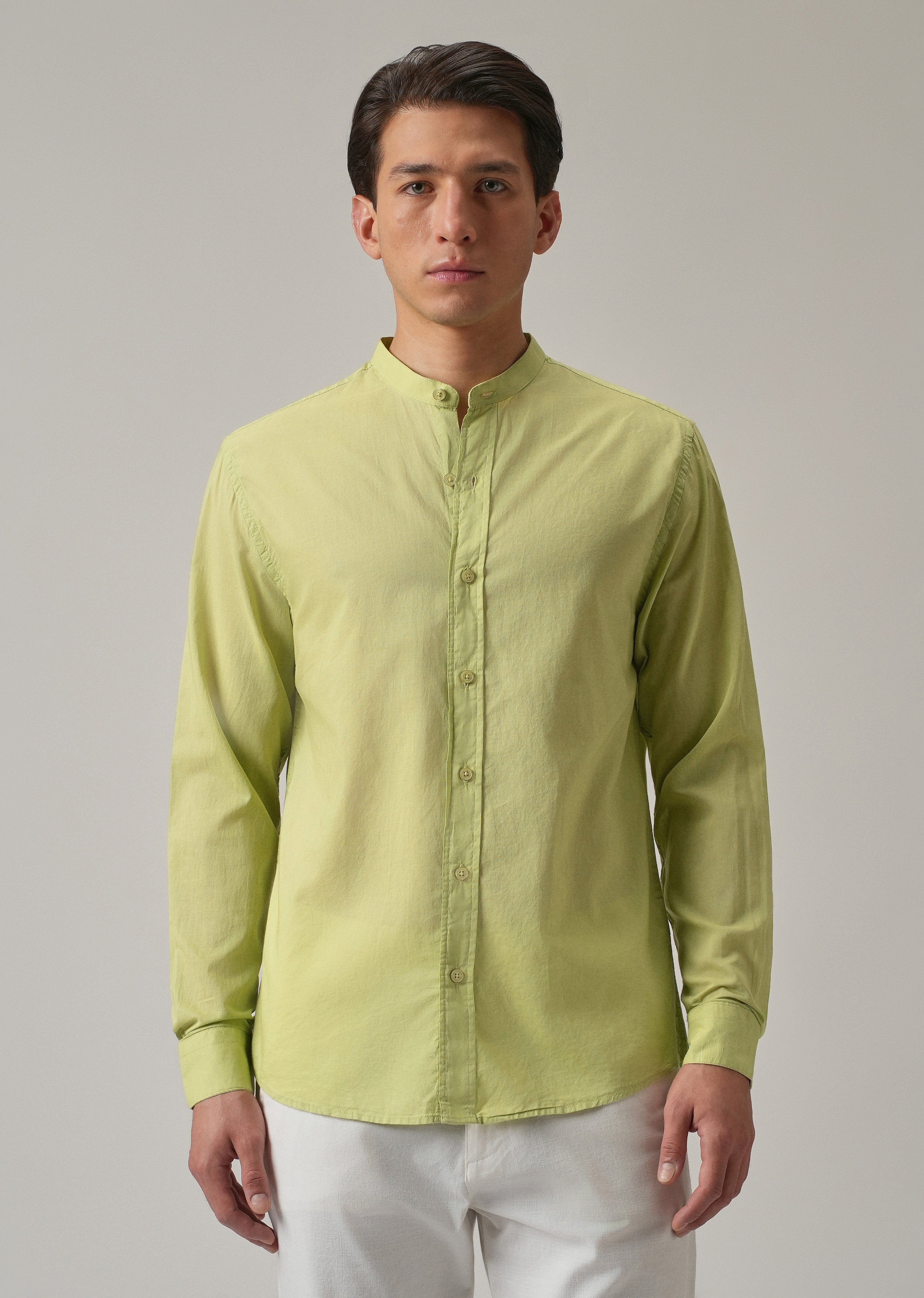 Pastel Green Plain Cotton Shirt