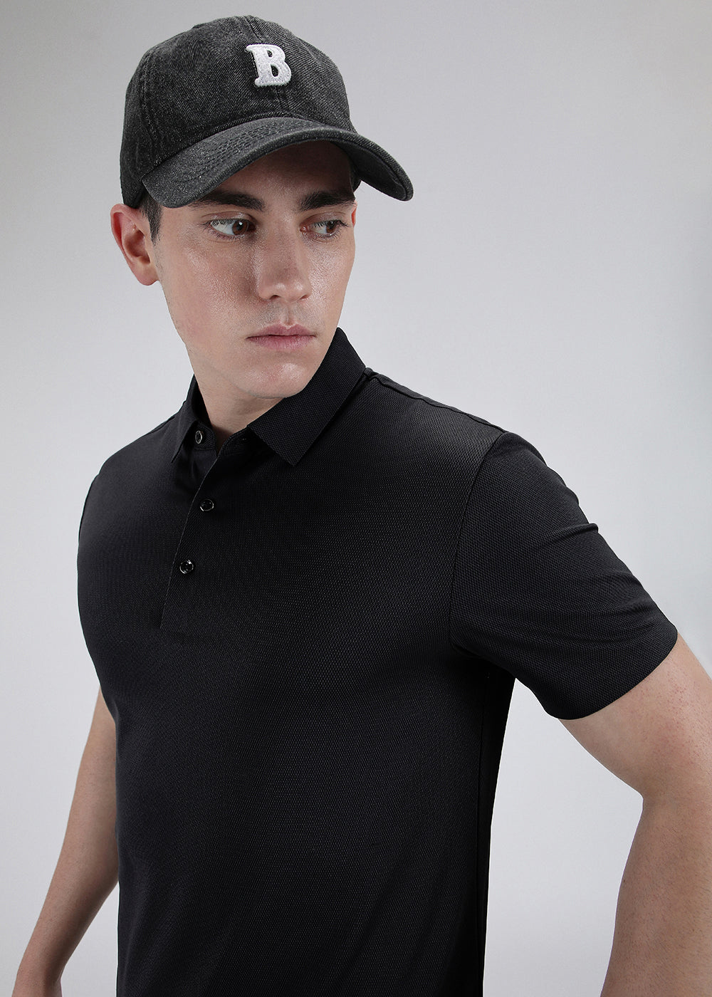 Patterned Black Stitchless Polo T-shirt