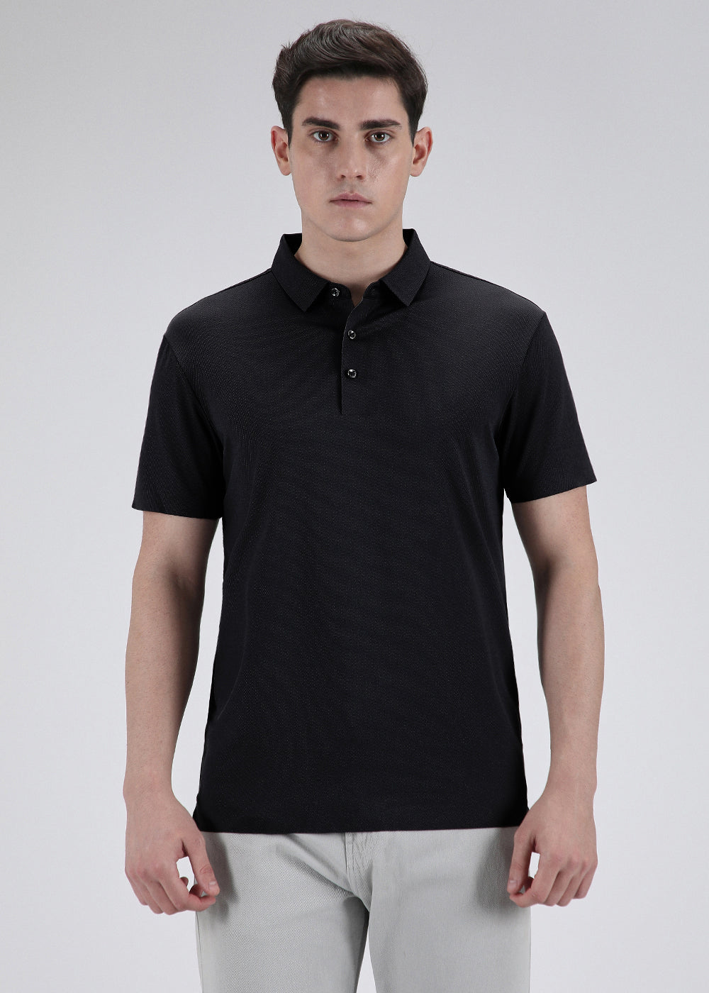 Patterned Black Stitchless Polo T-shirt