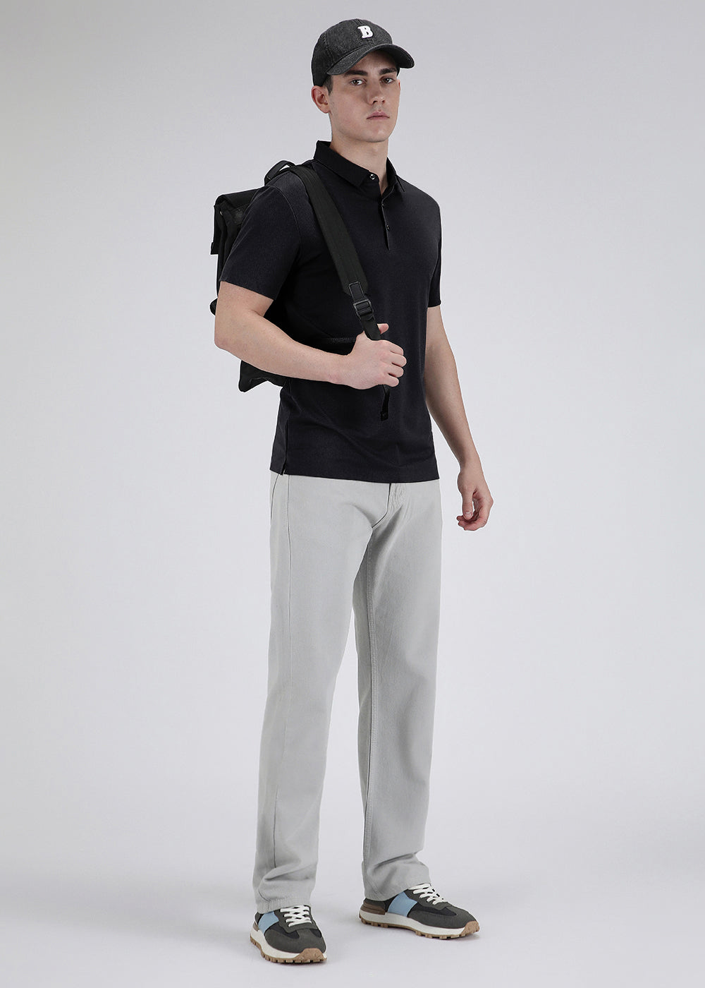 Patterned Black Stitchless Polo T-shirt