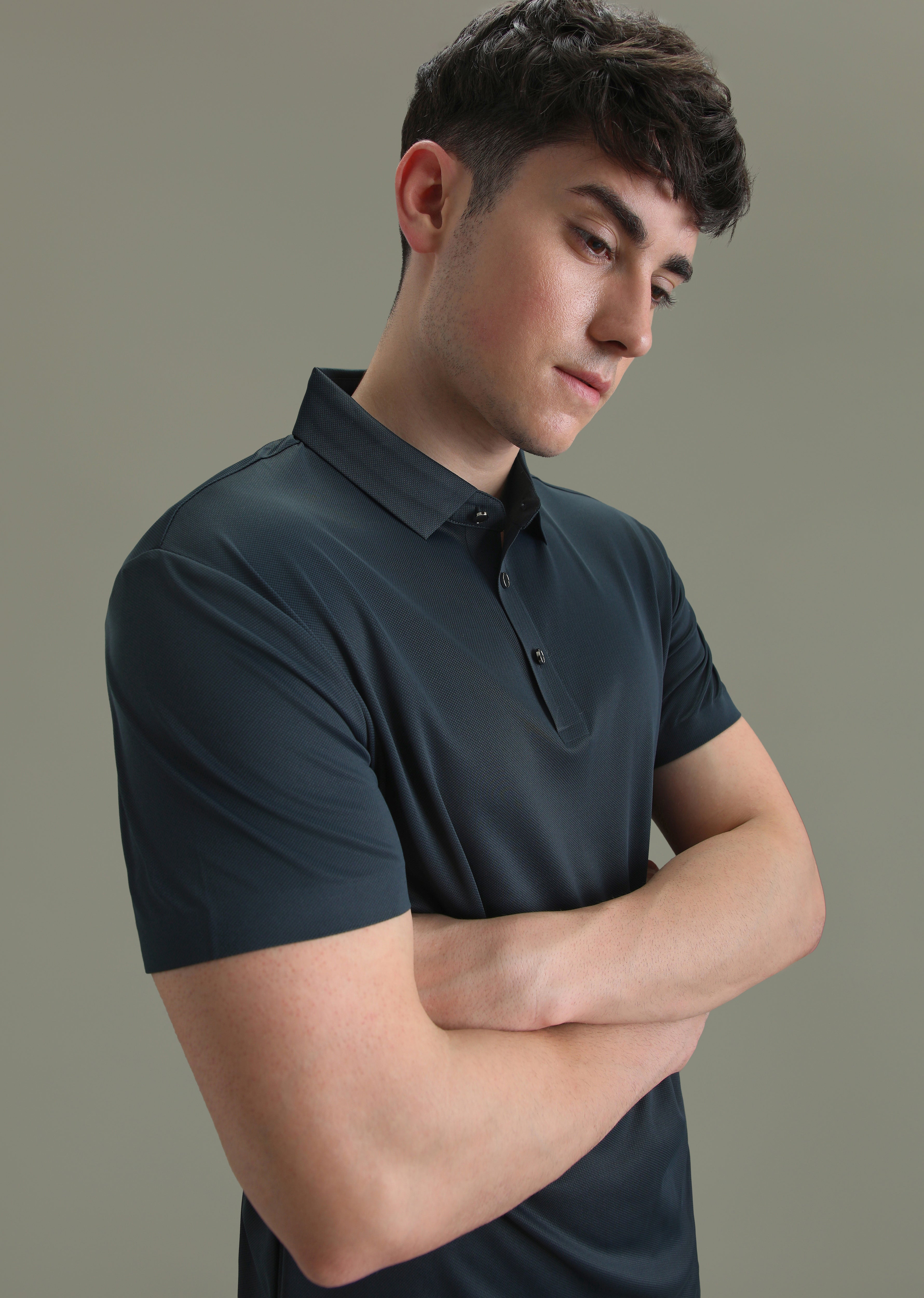 Patterned Dark Blue Stitchless Polo T-shirt