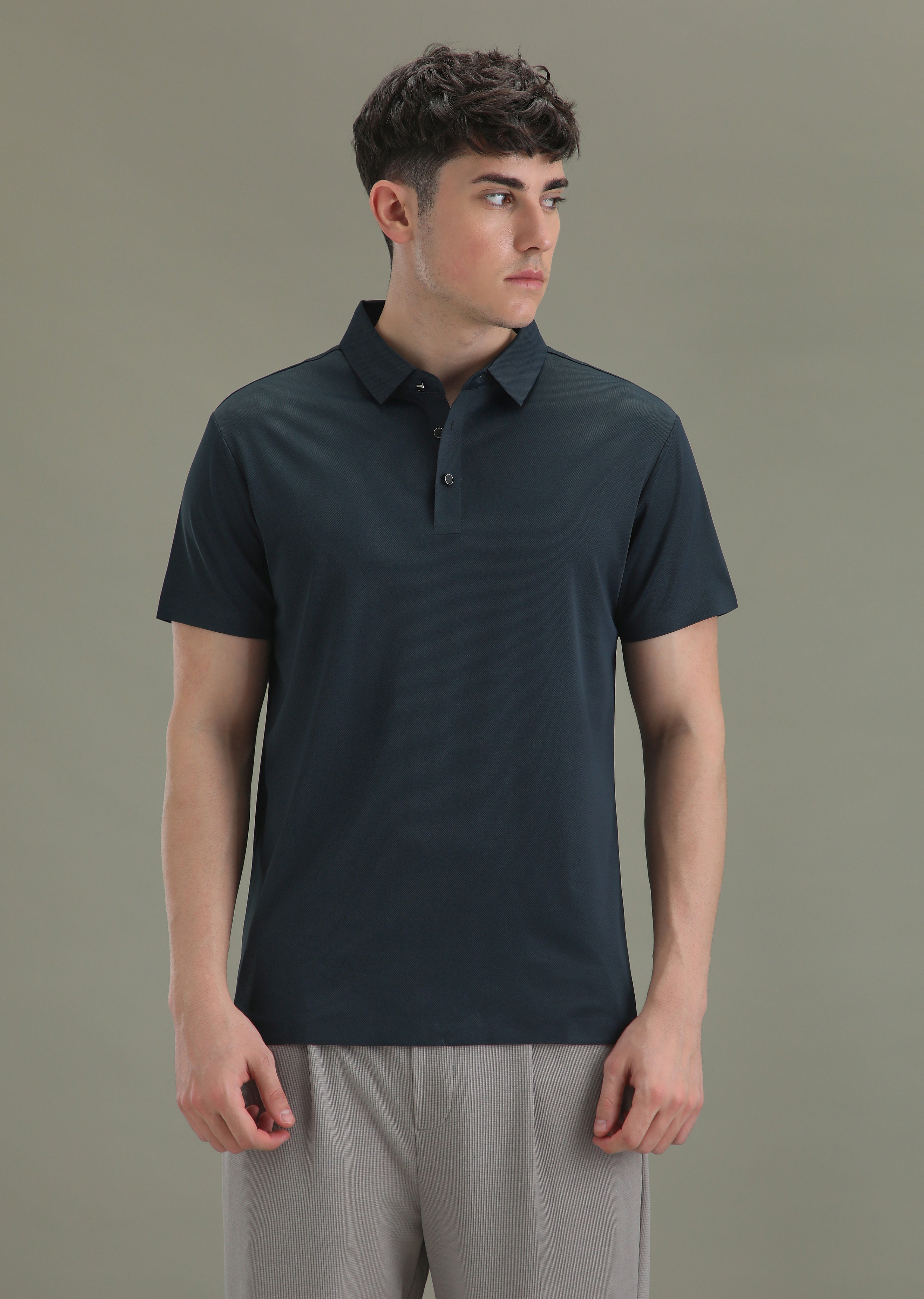 Patterned Dark Blue Stitchless Polo T-shirt