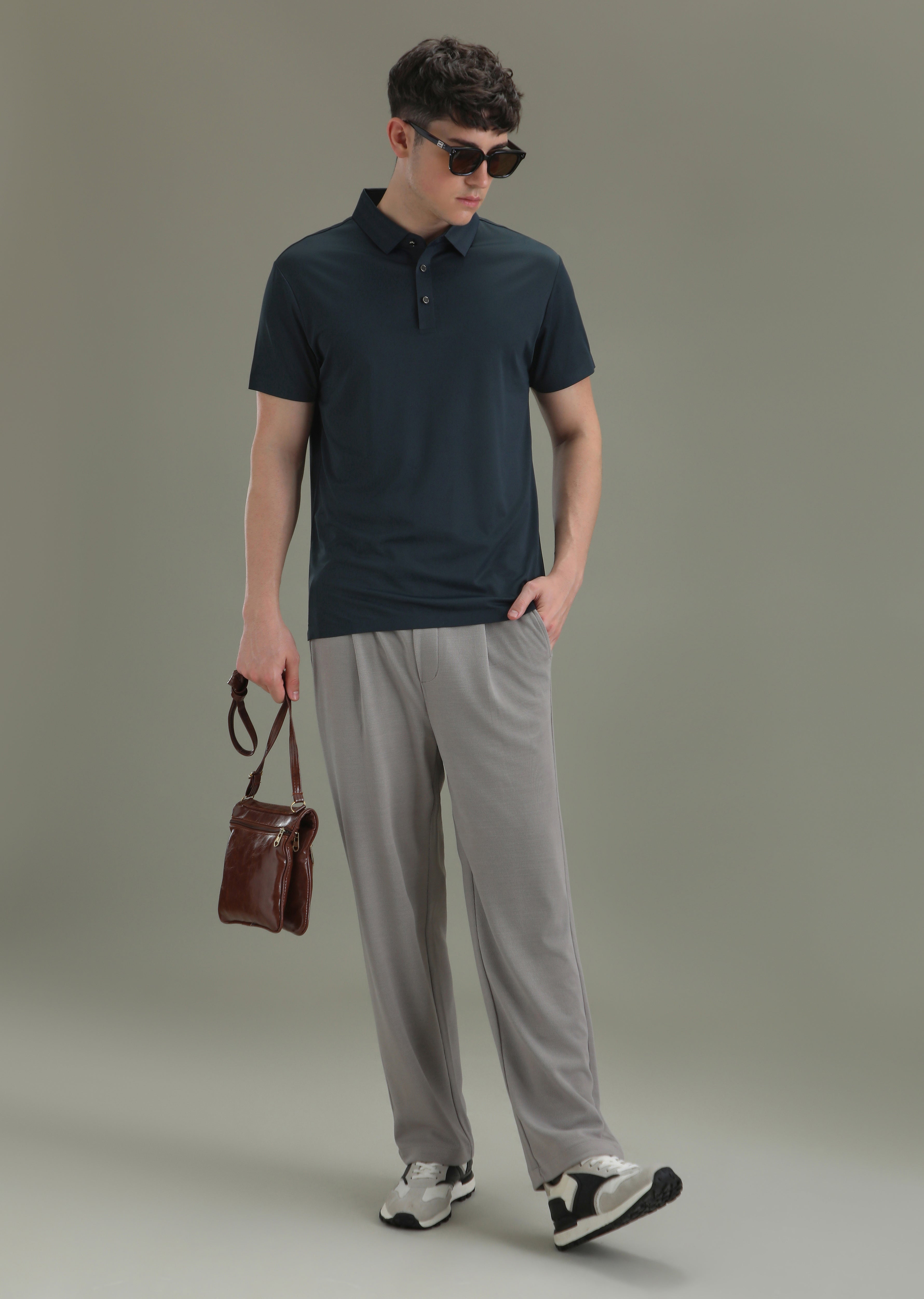 Patterned Dark Blue Stitchless Polo T-shirt