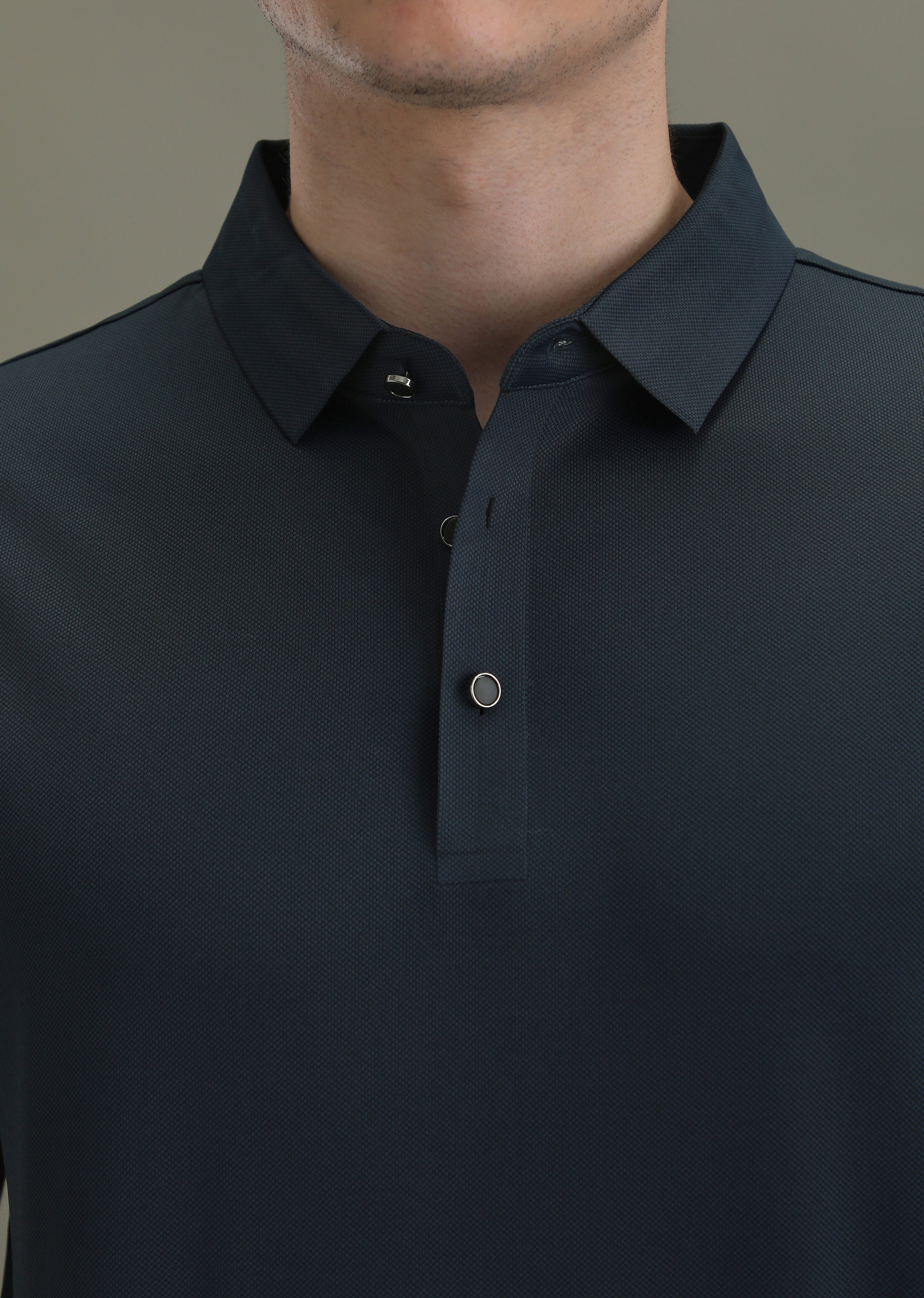 Patterned Dark Blue Stitchless Polo T-shirt
