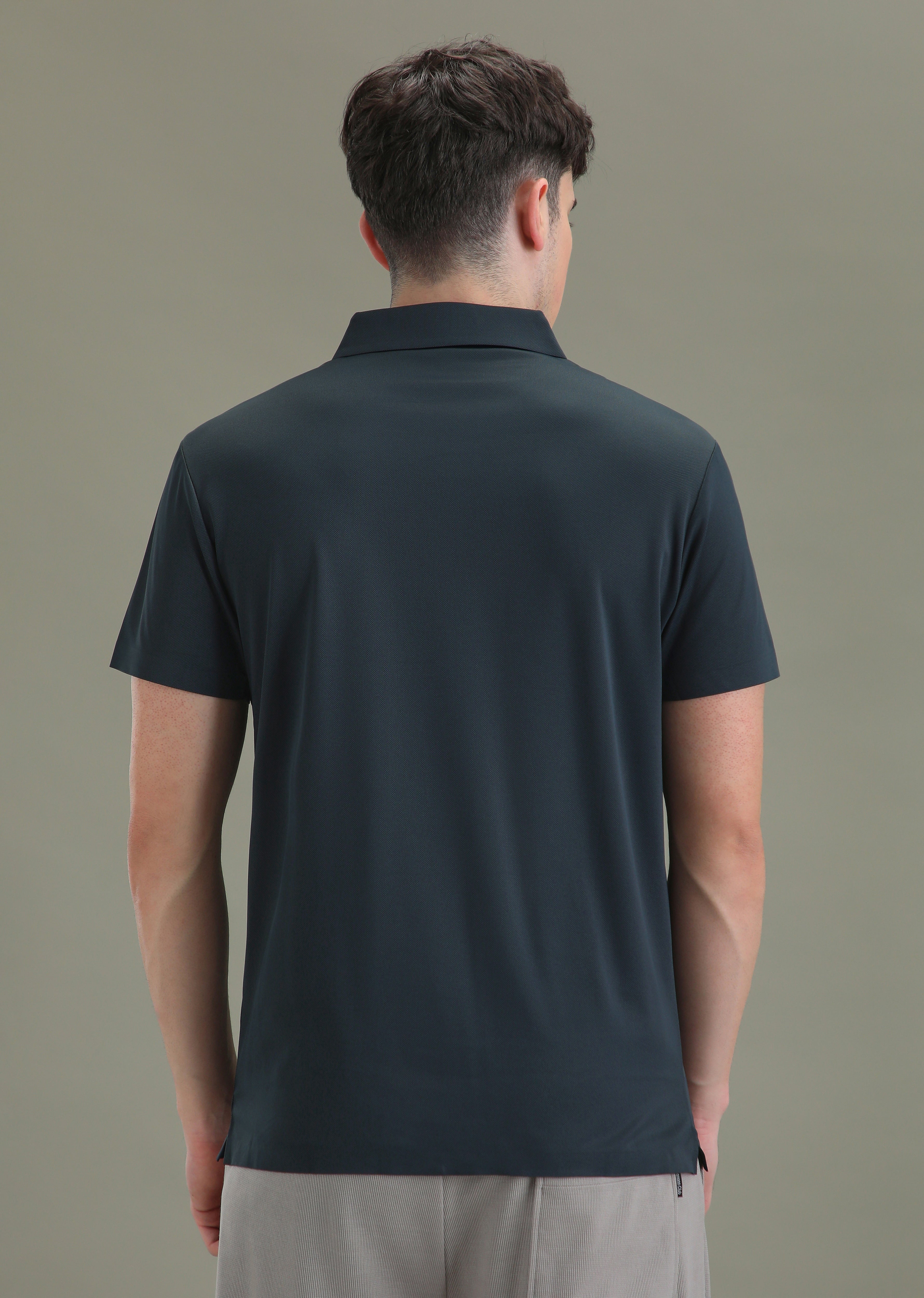 Patterned Dark Blue Stitchless Polo T-shirt