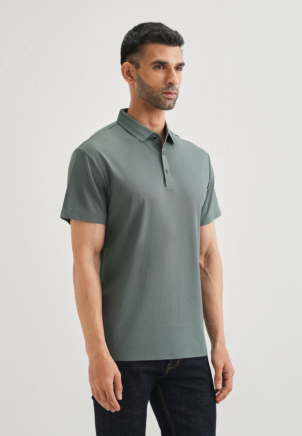 Patterned Green Plain Stitchless Polo T-shirt