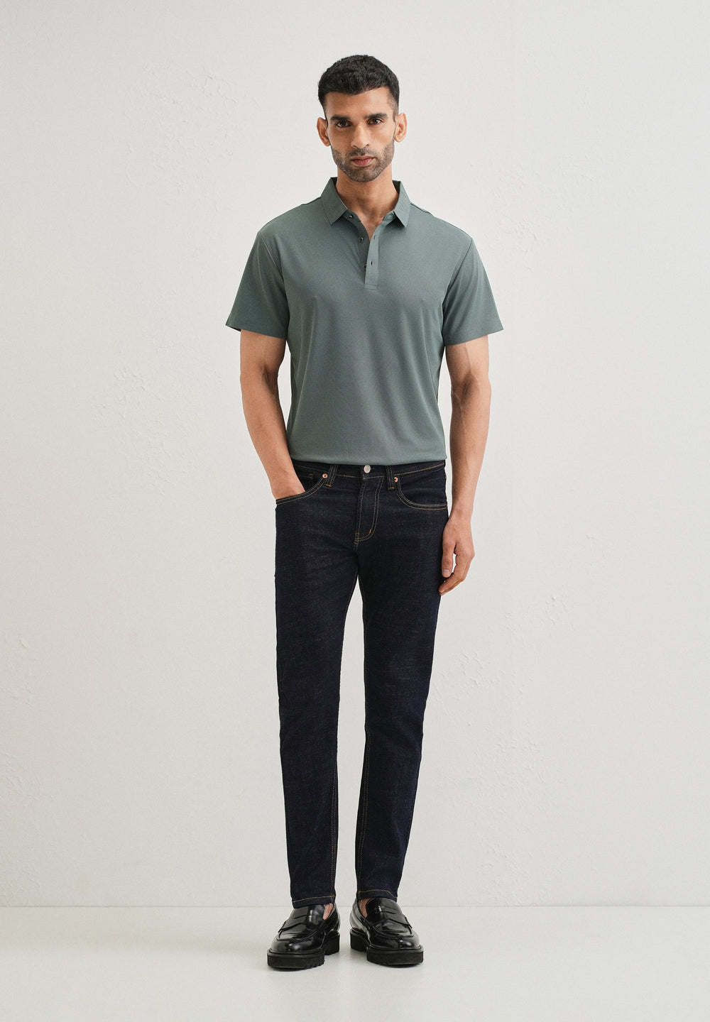 Patterned Green Plain Stitchless Polo T-shirt