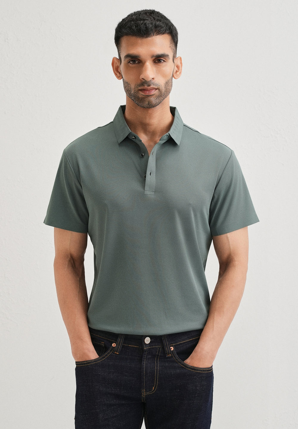 Patterned Green Plain Stitchless Polo T-shirt