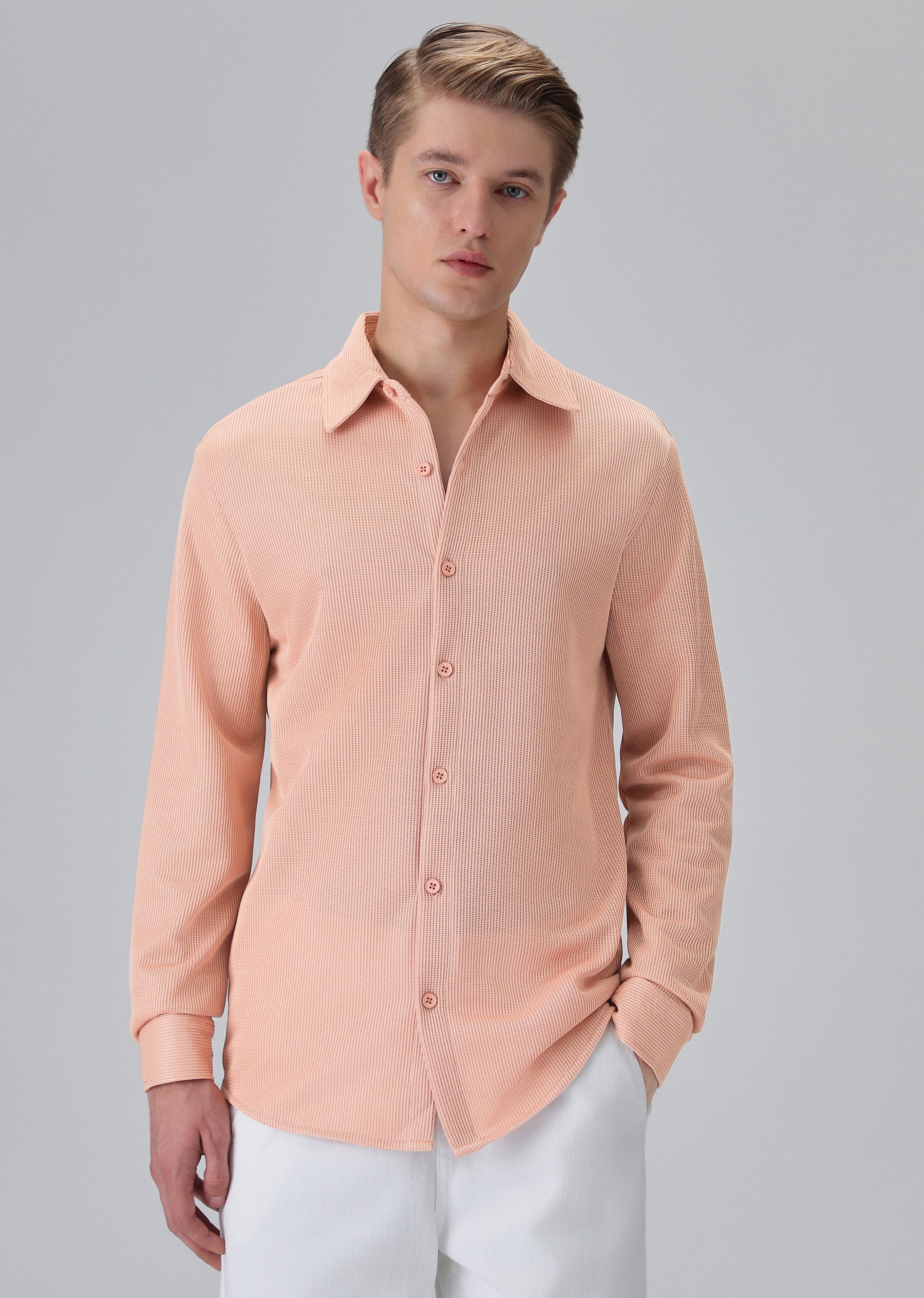 Peach Plain Knitted Shirt