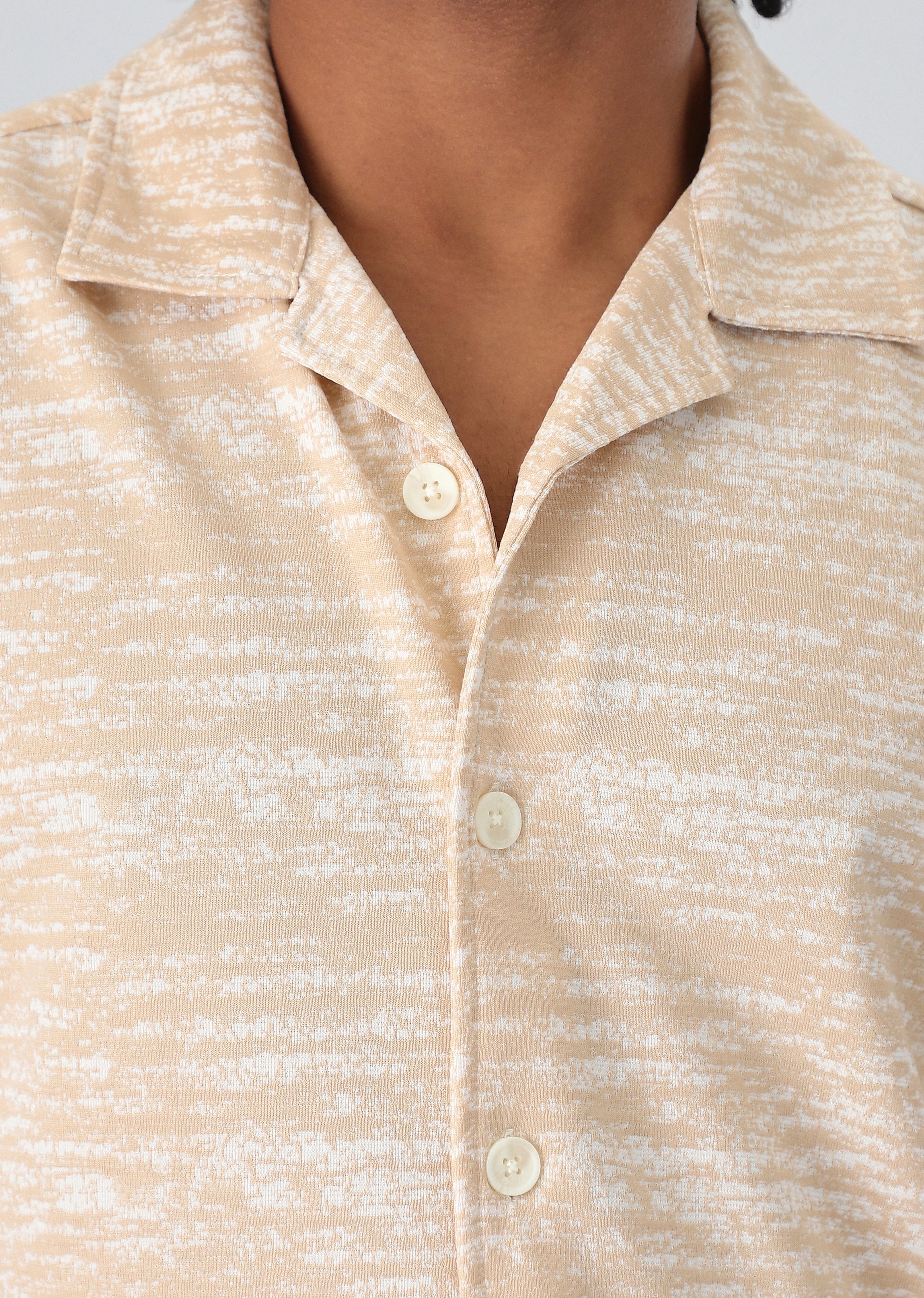 Peach Knitted Half Sleeves Shirt