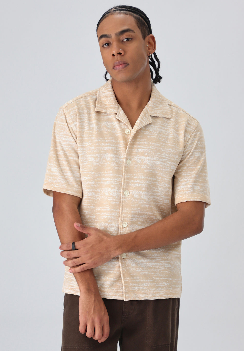 Peach Knitted Half Sleeves Shirt