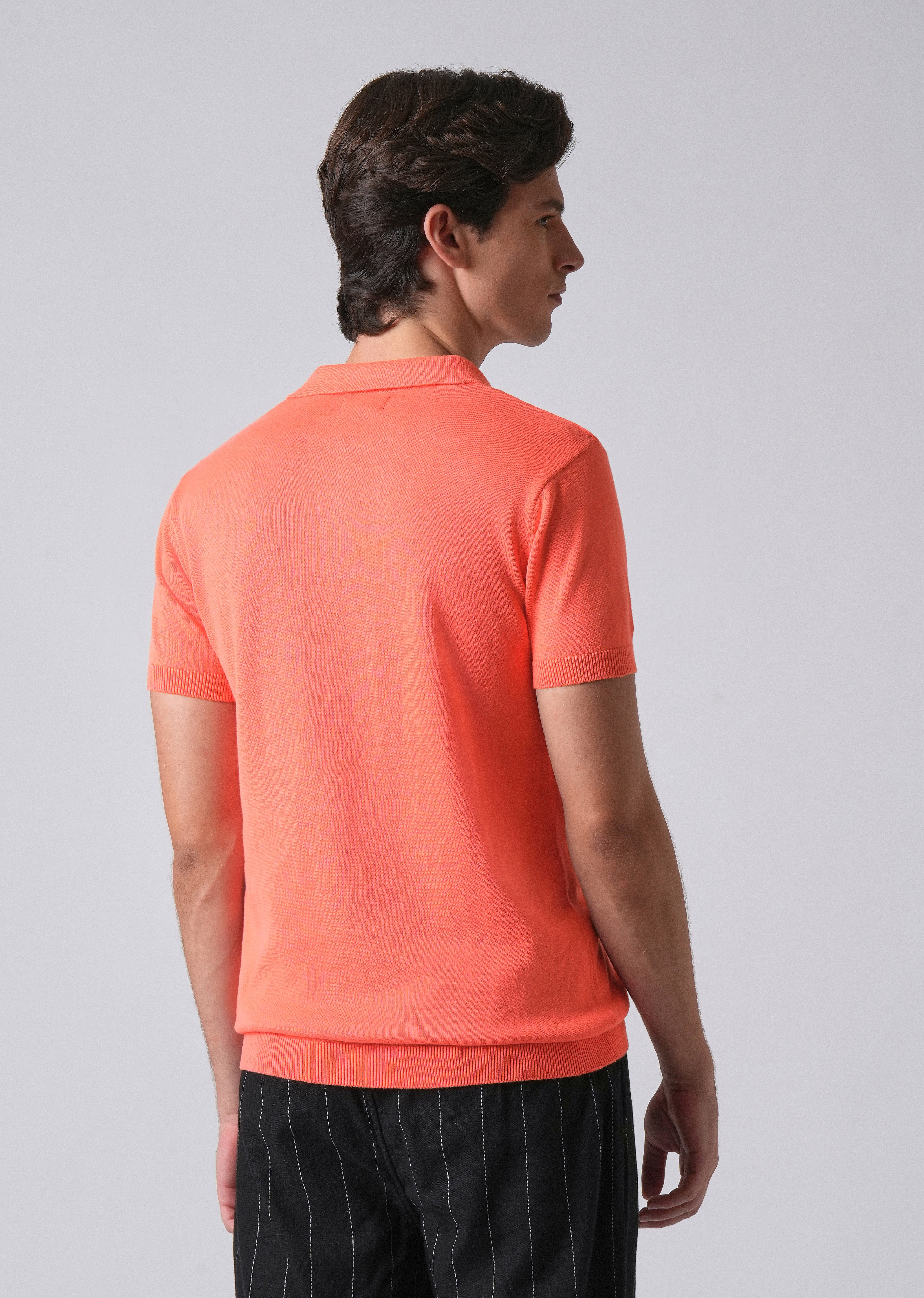 Peach Knitted Polo Zipper T-shirt