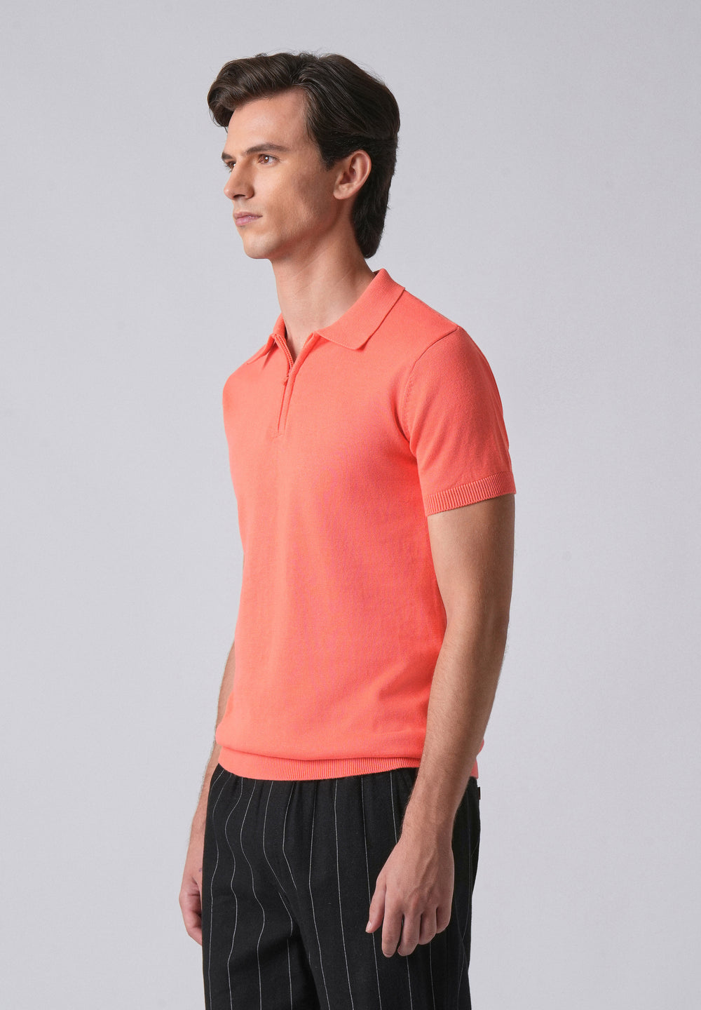 Peach Knitted Polo Zipper T-shirt