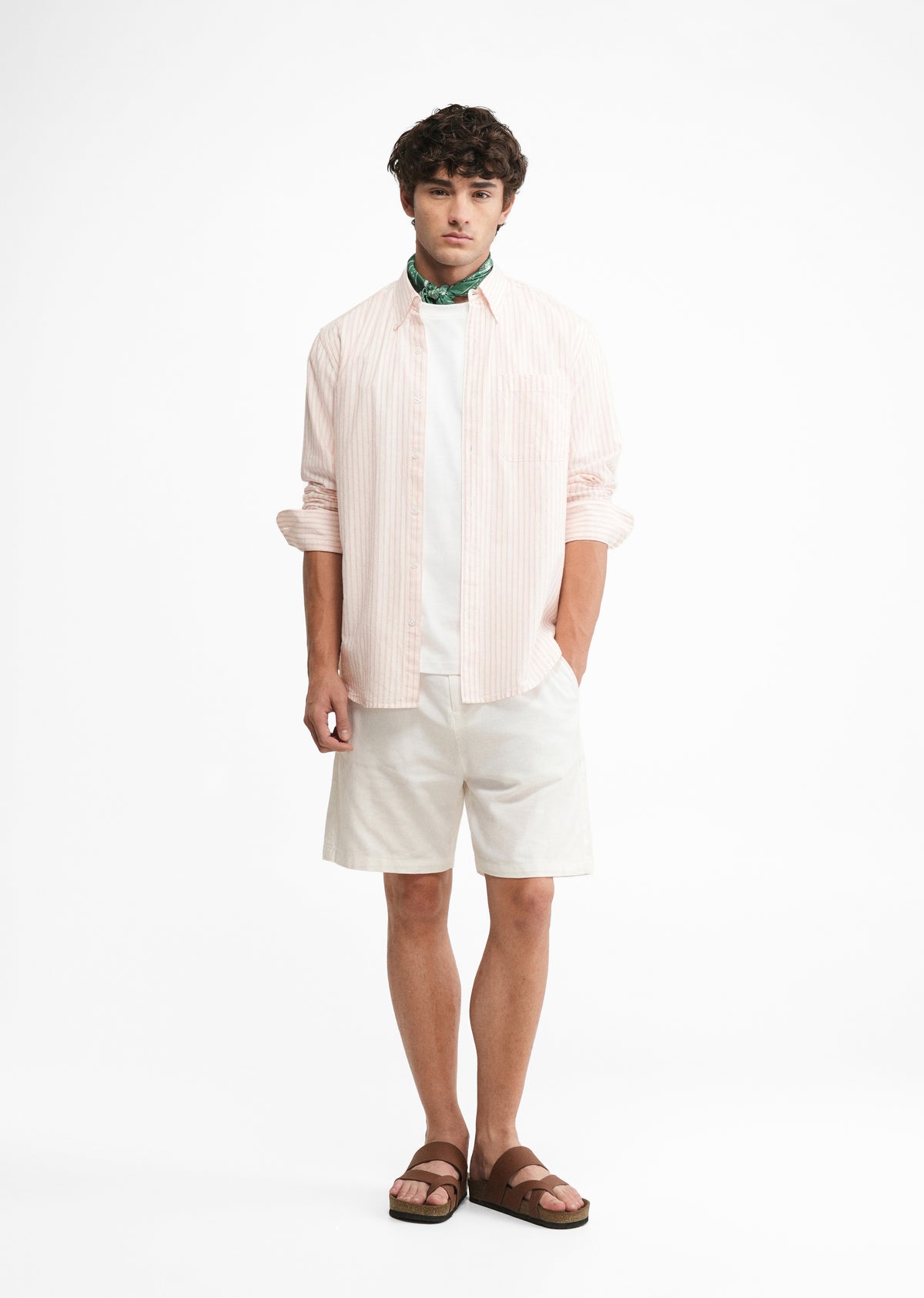 Peach Lyocell Linen Self Stripe Shirt