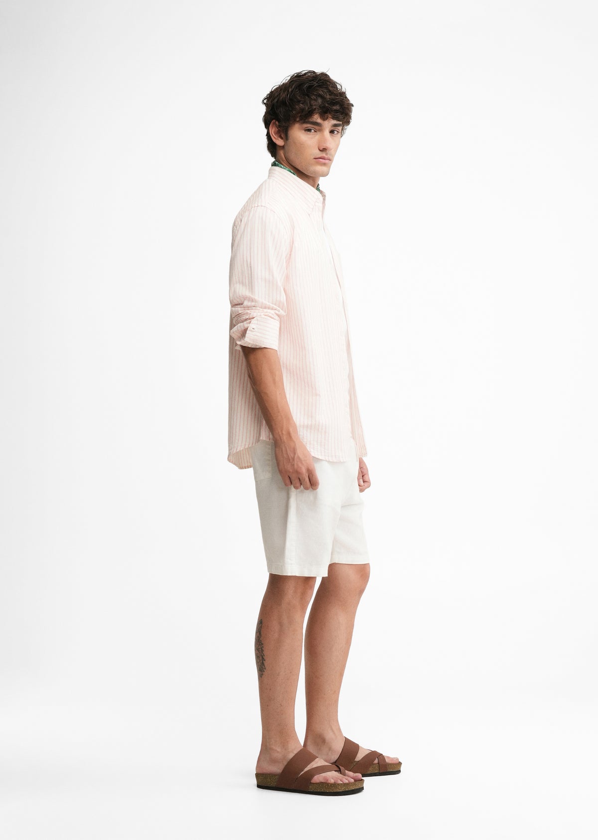 Peach Lyocell Linen Self Stripe Shirt