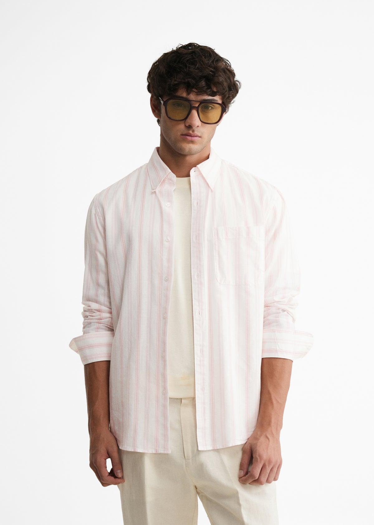 Peach Lyocell Linen Stripe Shirt