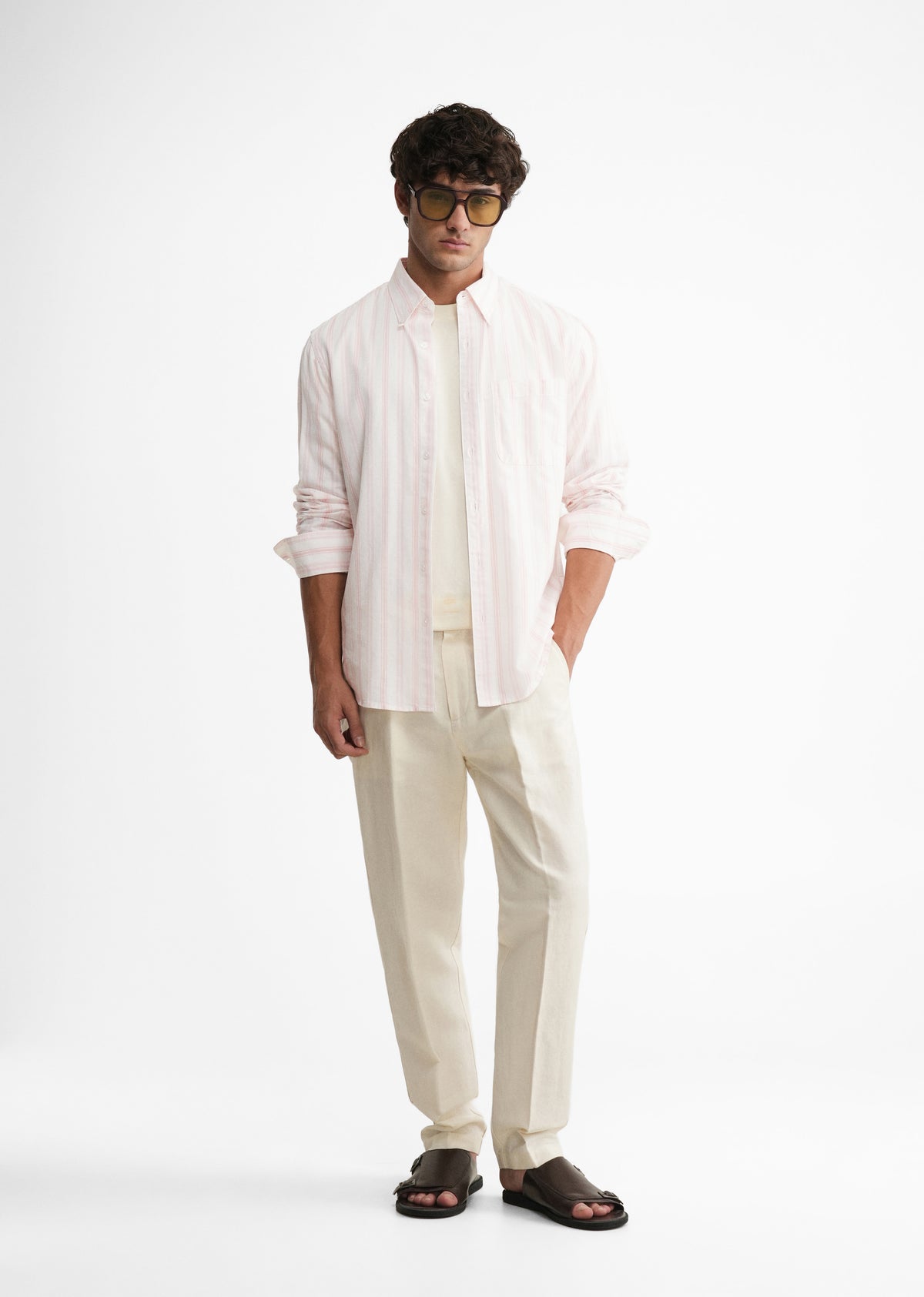 Peach Lyocell Linen Stripe Shirt