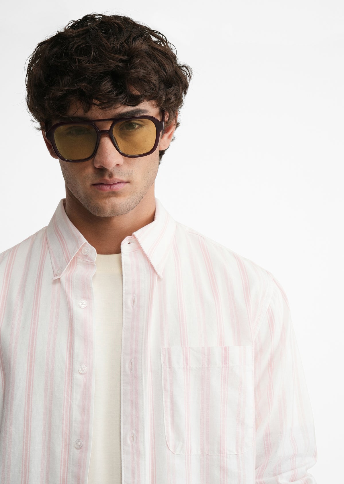 Peach Lyocell Linen Stripe Shirt