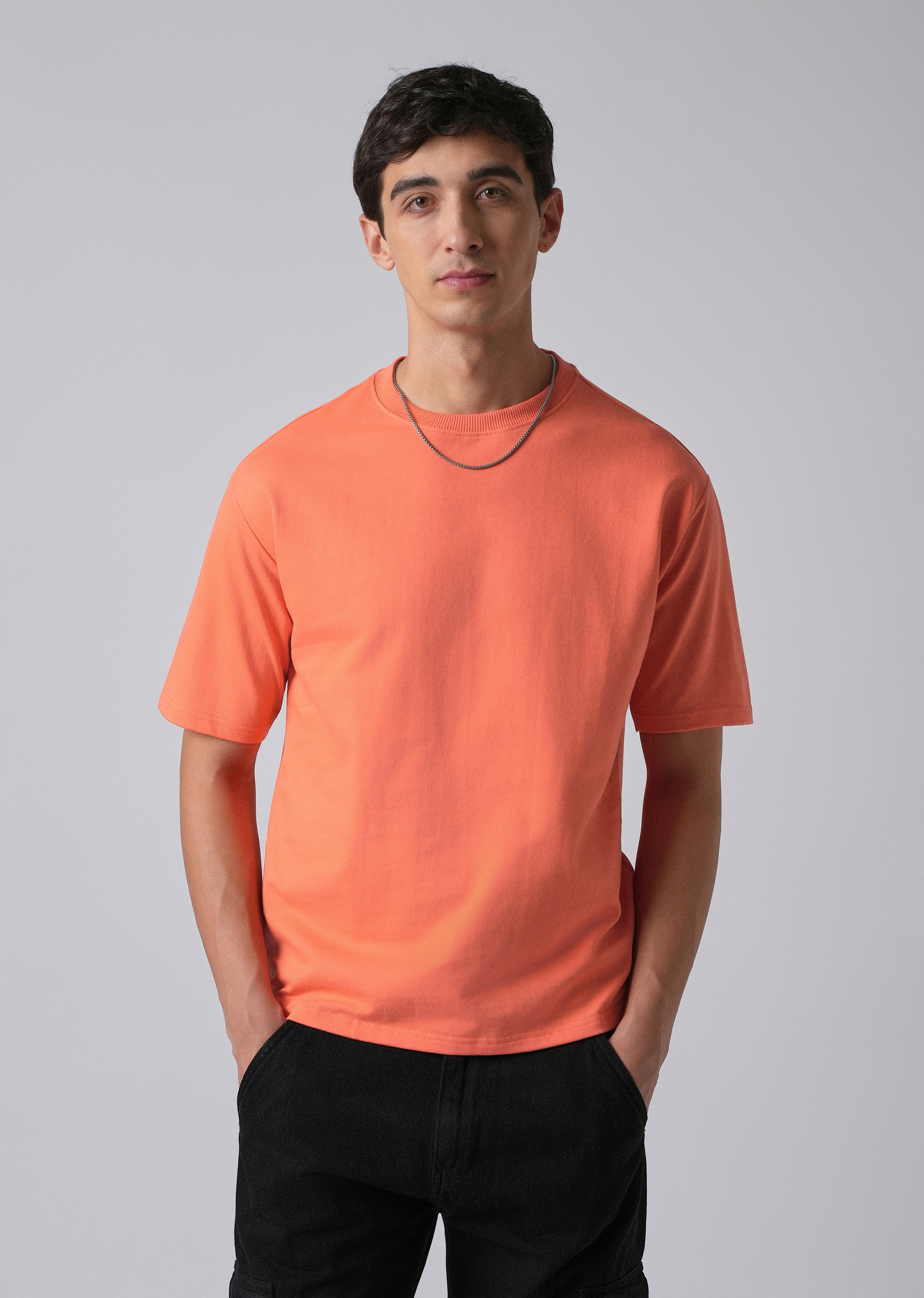Peach Orange Basic Relaxed Fit T-shirt