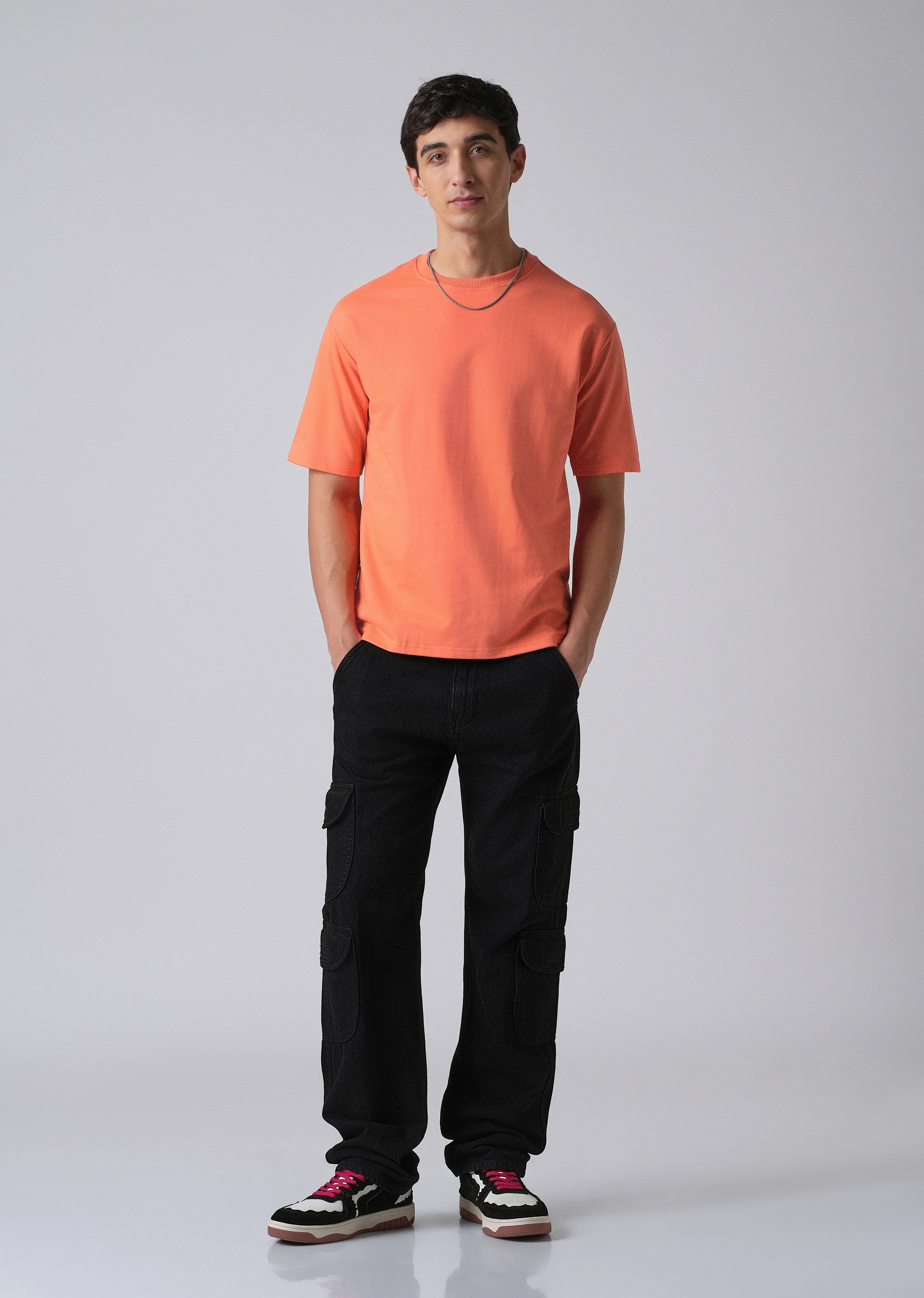 Peach Orange Basic Relaxed Fit T-shirt