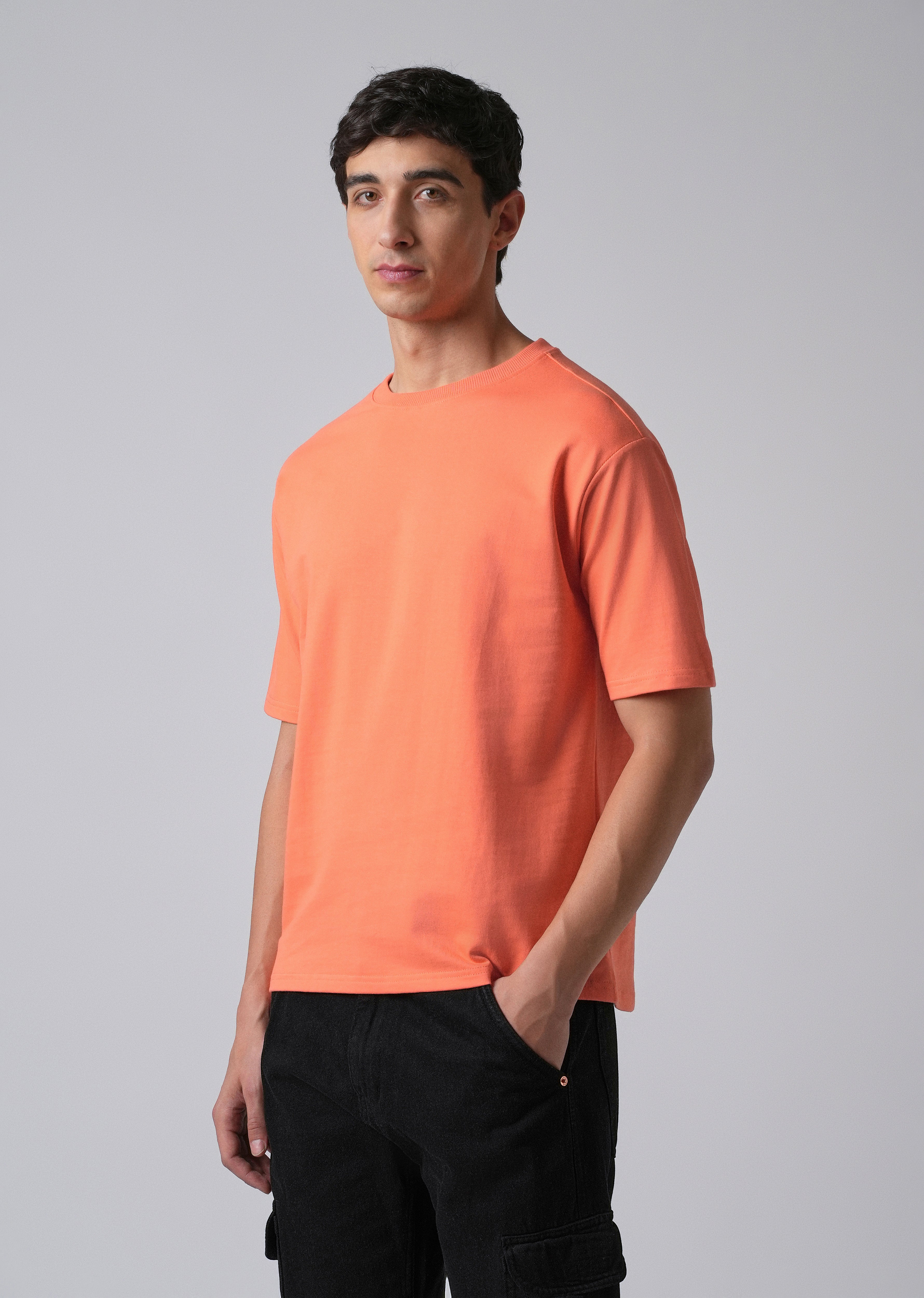 Peach Orange Basic Relaxed Fit T-shirt