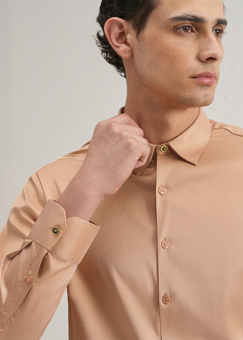 Peach Plain Stitchless Placket Shirt