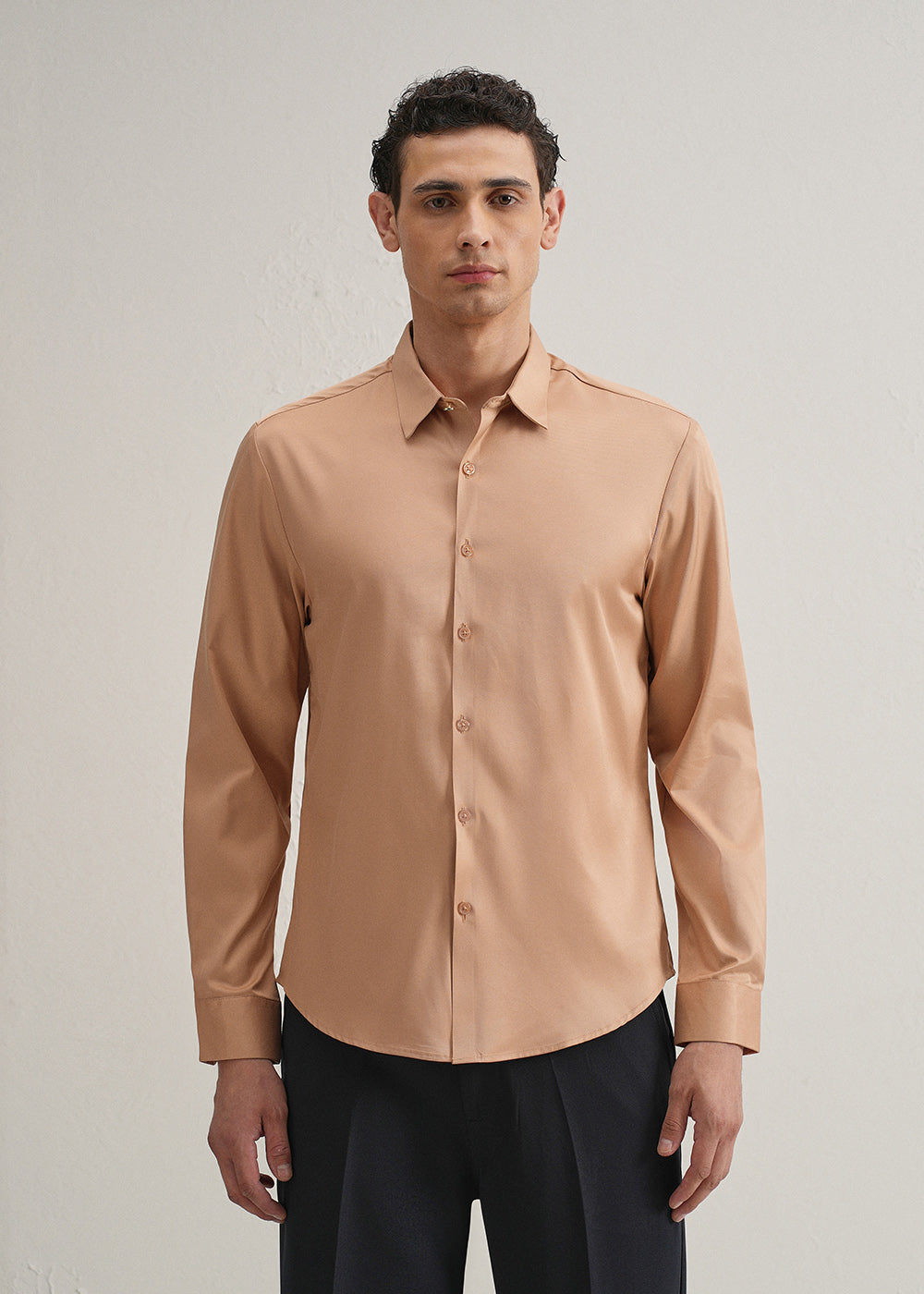 Peach Plain Stitchless Placket Shirt