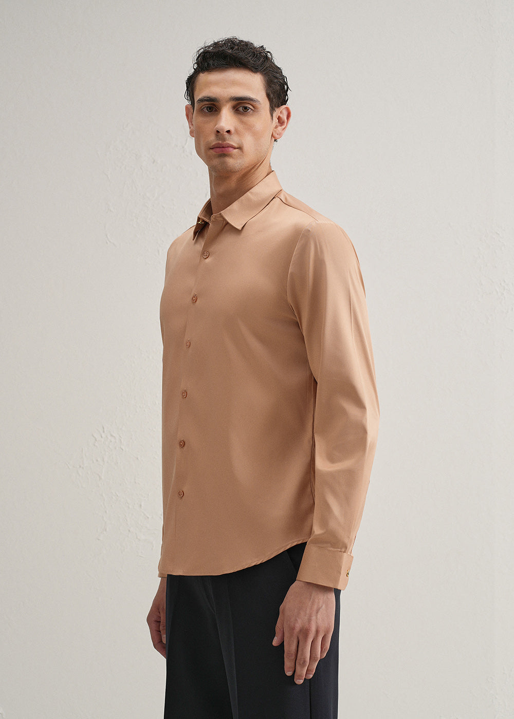 Peach Plain Stitchless Placket Shirt