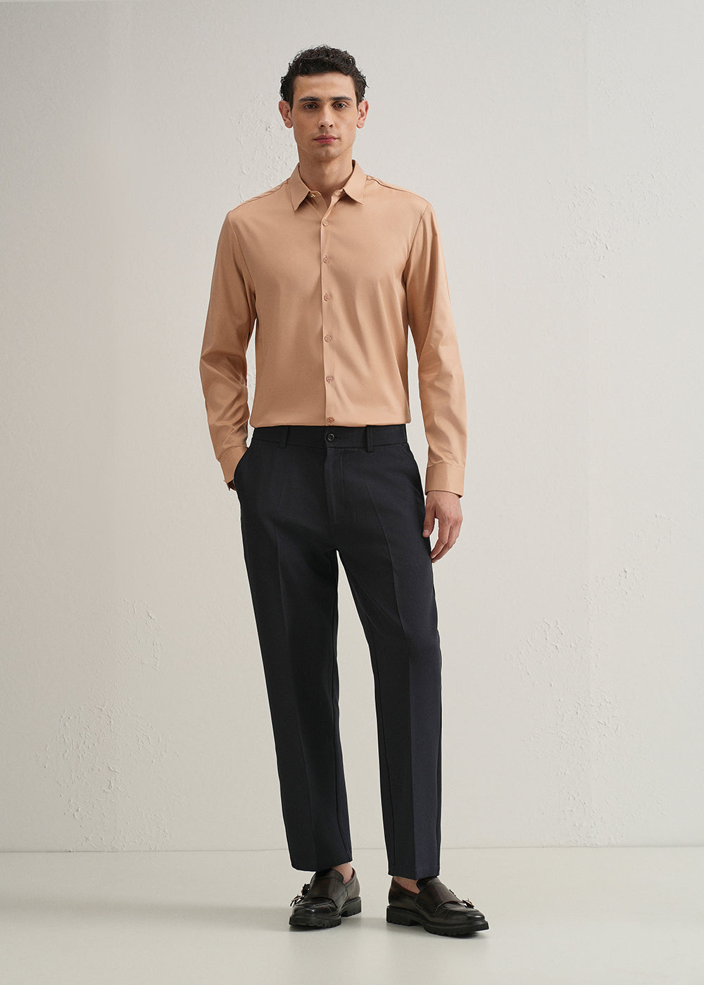 Peach Plain Stitchless Placket Shirt