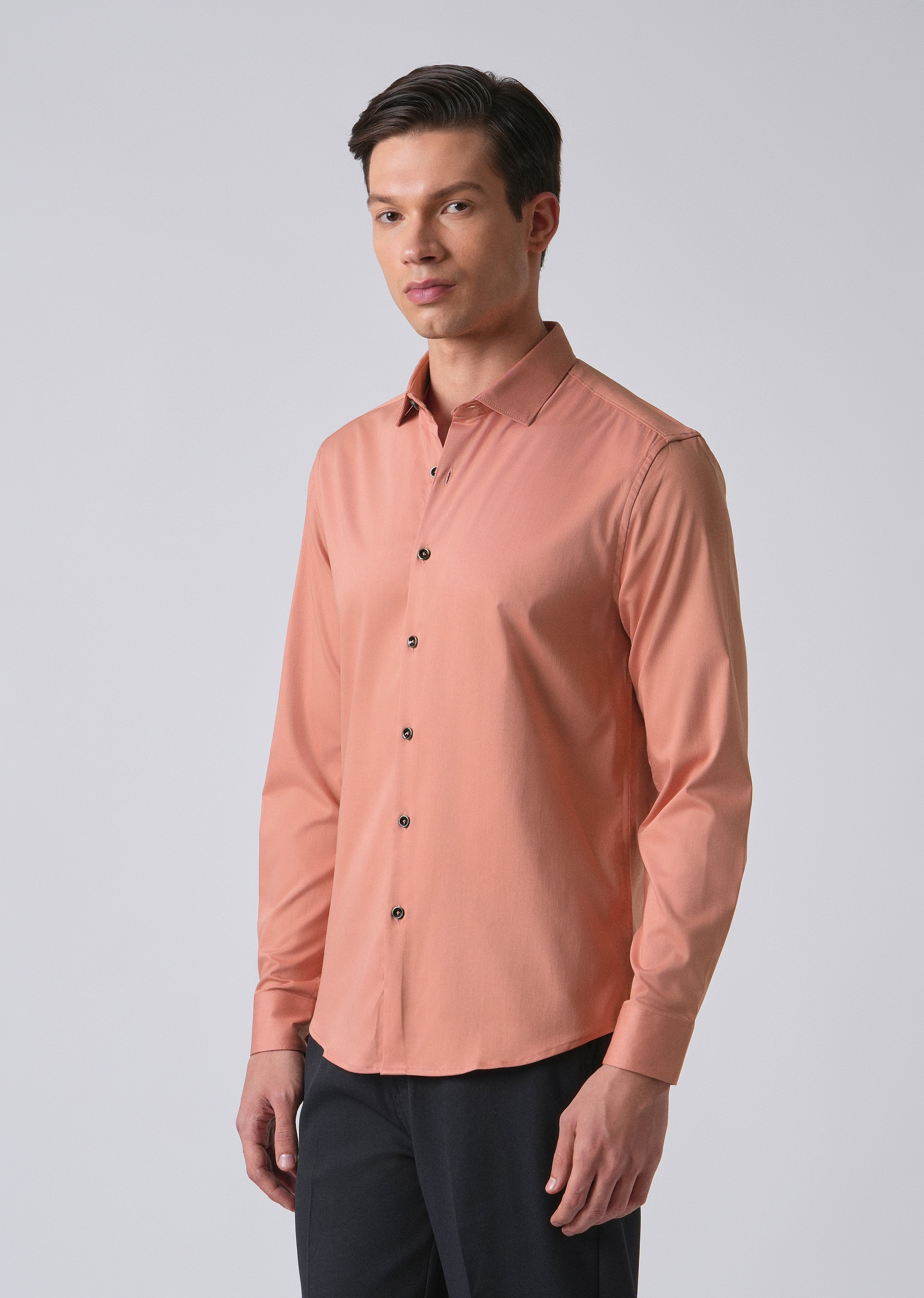 Peach Cotton Stretch Plain Shirt