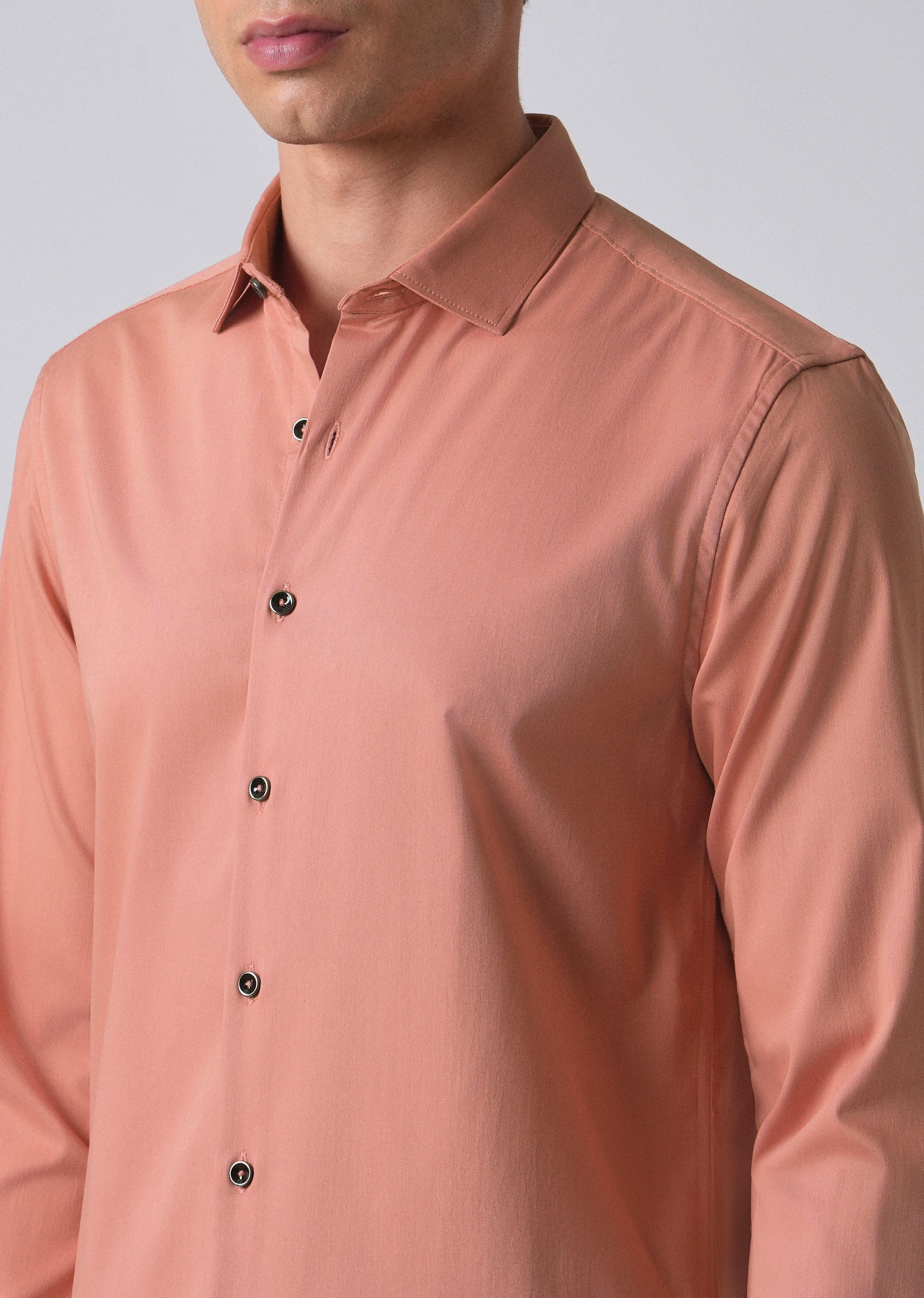 Peach Cotton Stretch Plain Shirt