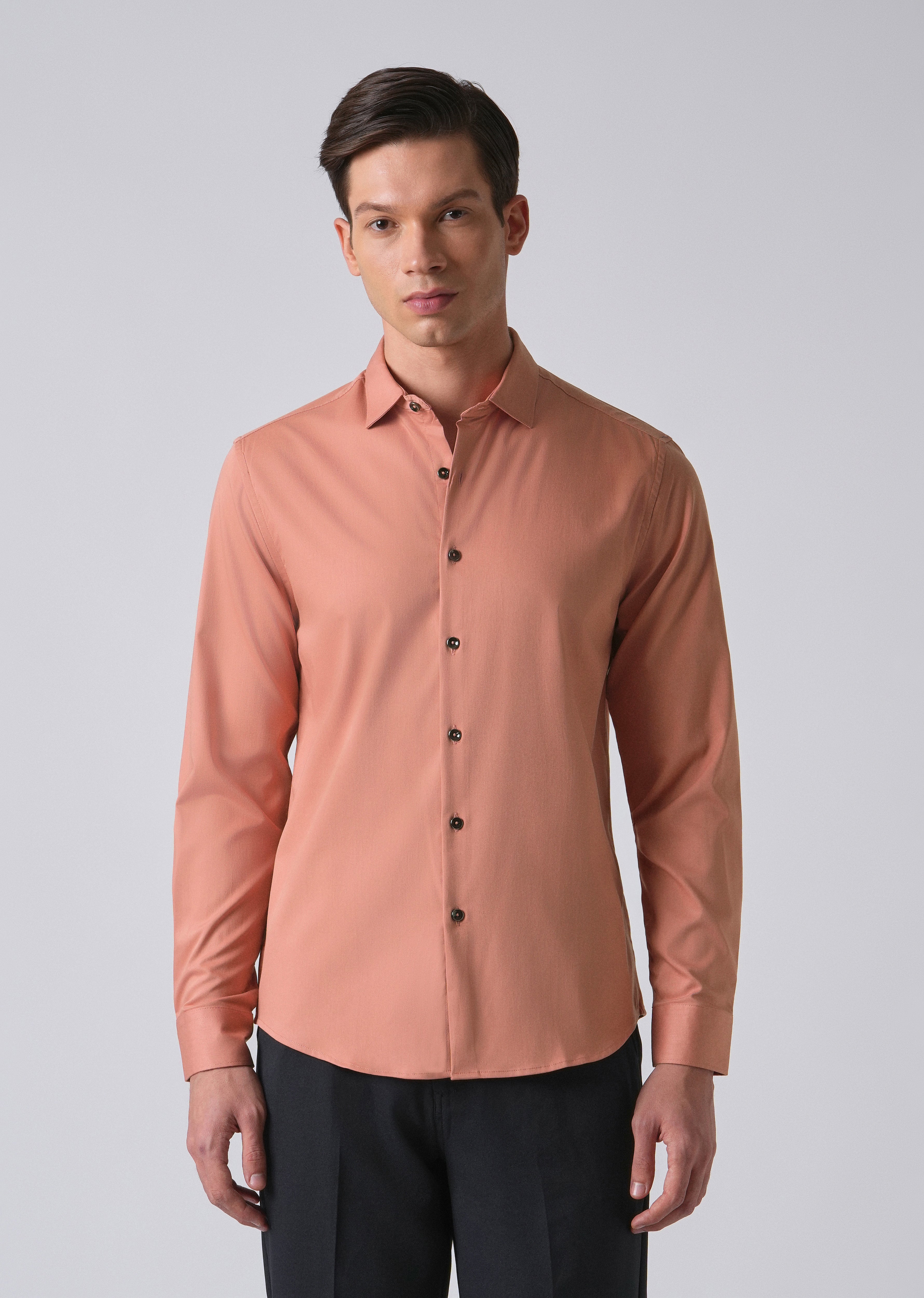 Peach Cotton Stretch Plain Shirt