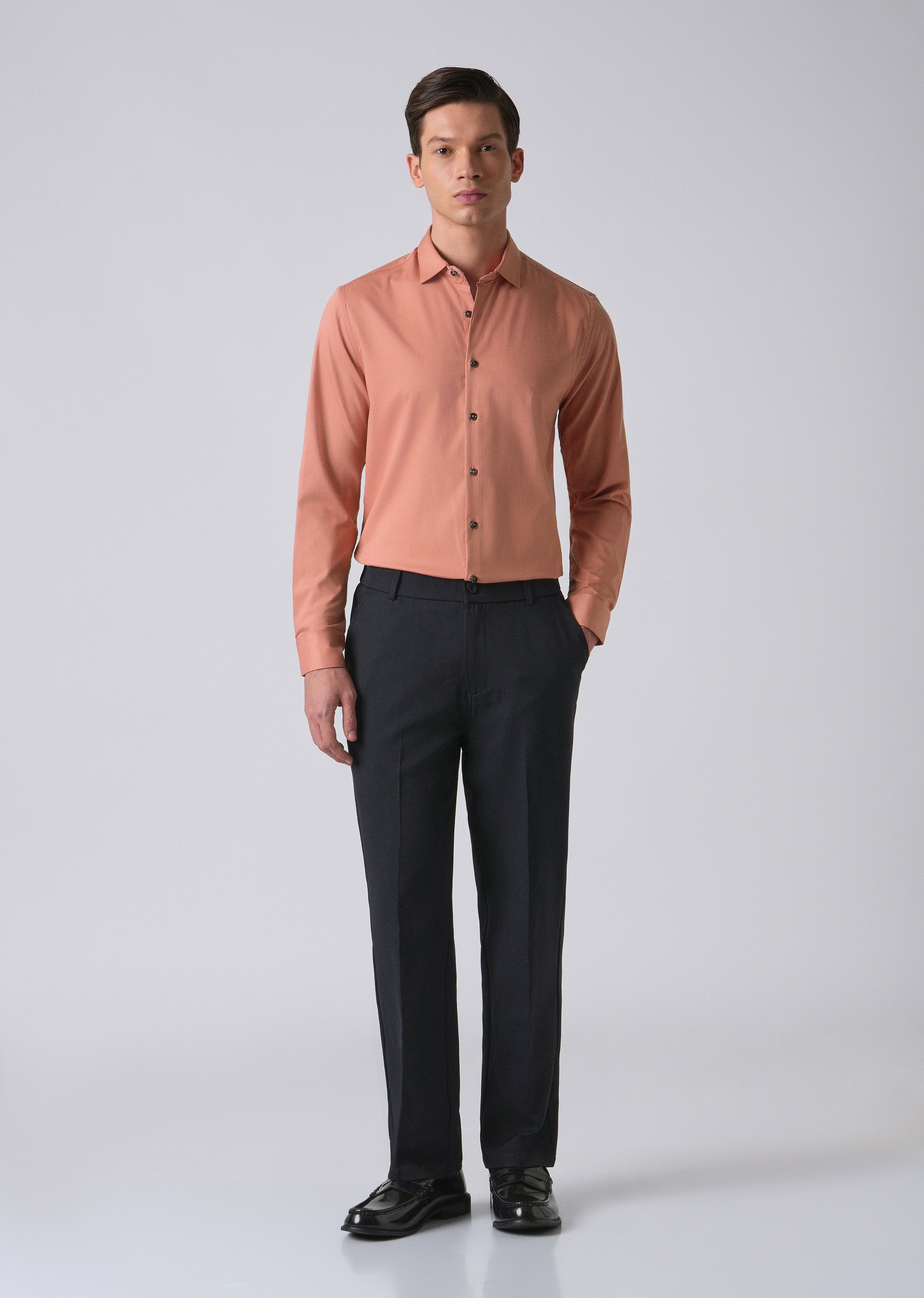 Peach Cotton Stretch Plain Shirt