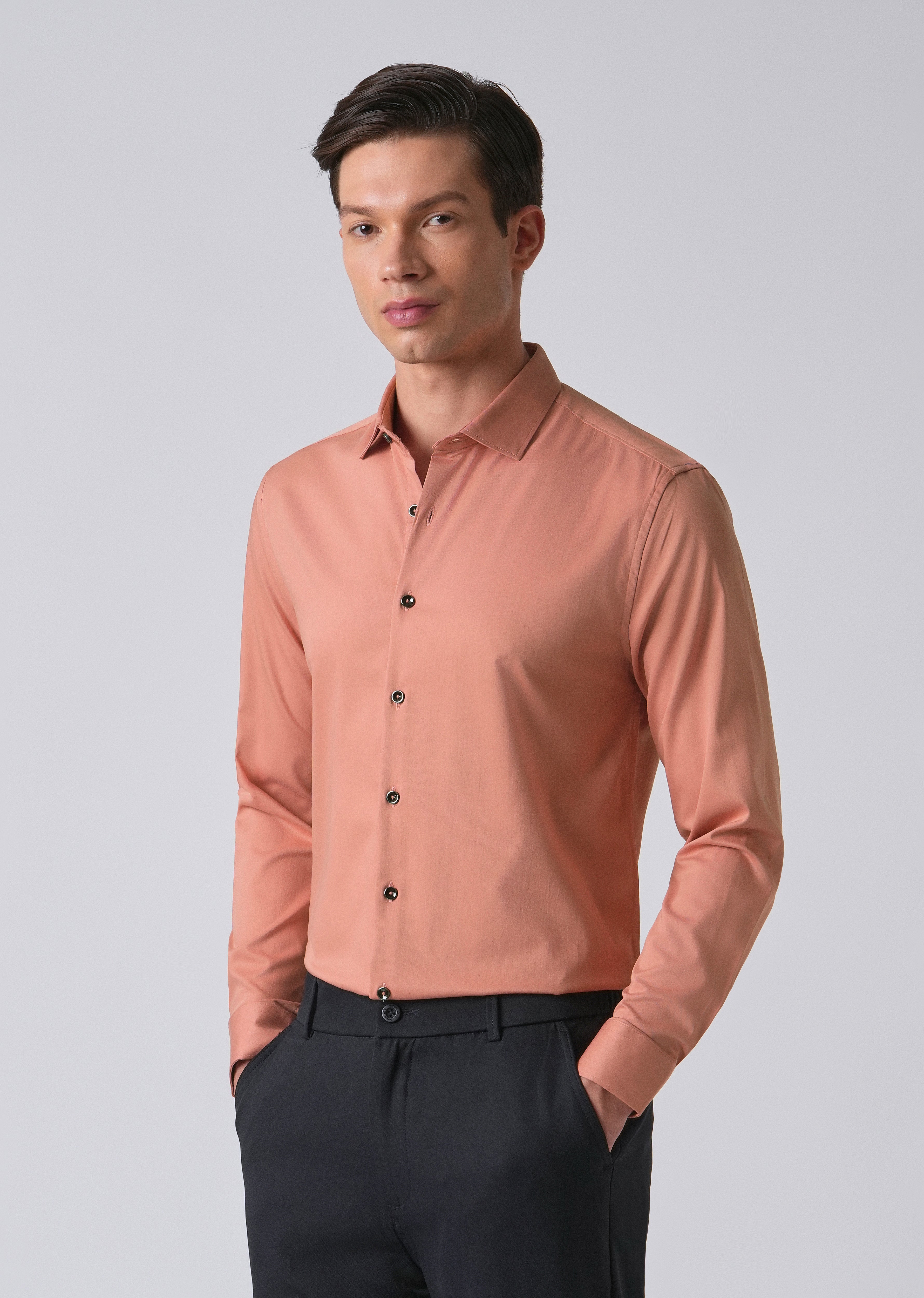 Peach Cotton Stretch Plain Shirt