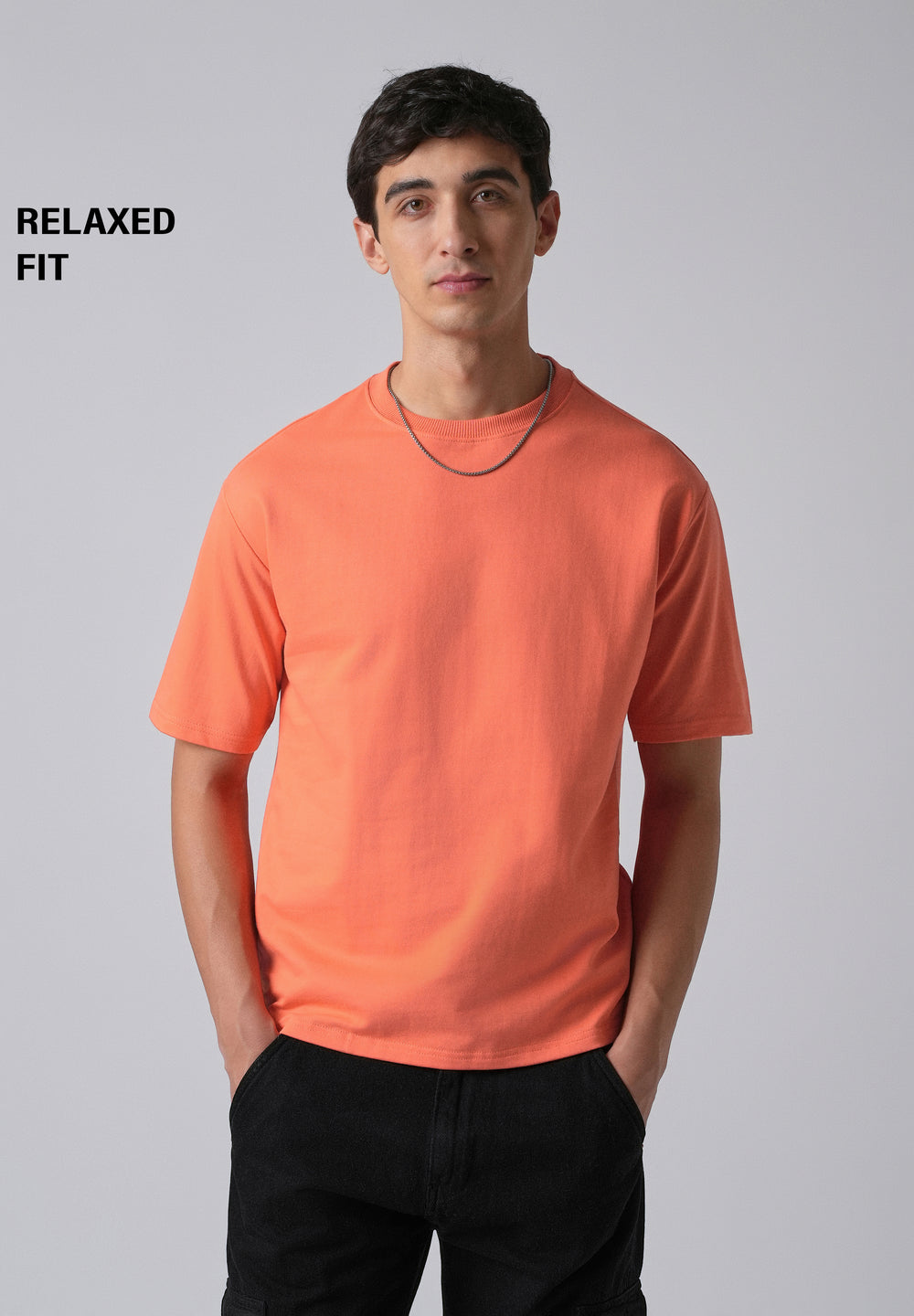 Peach Orange Basic Relaxed Fit T-shirt