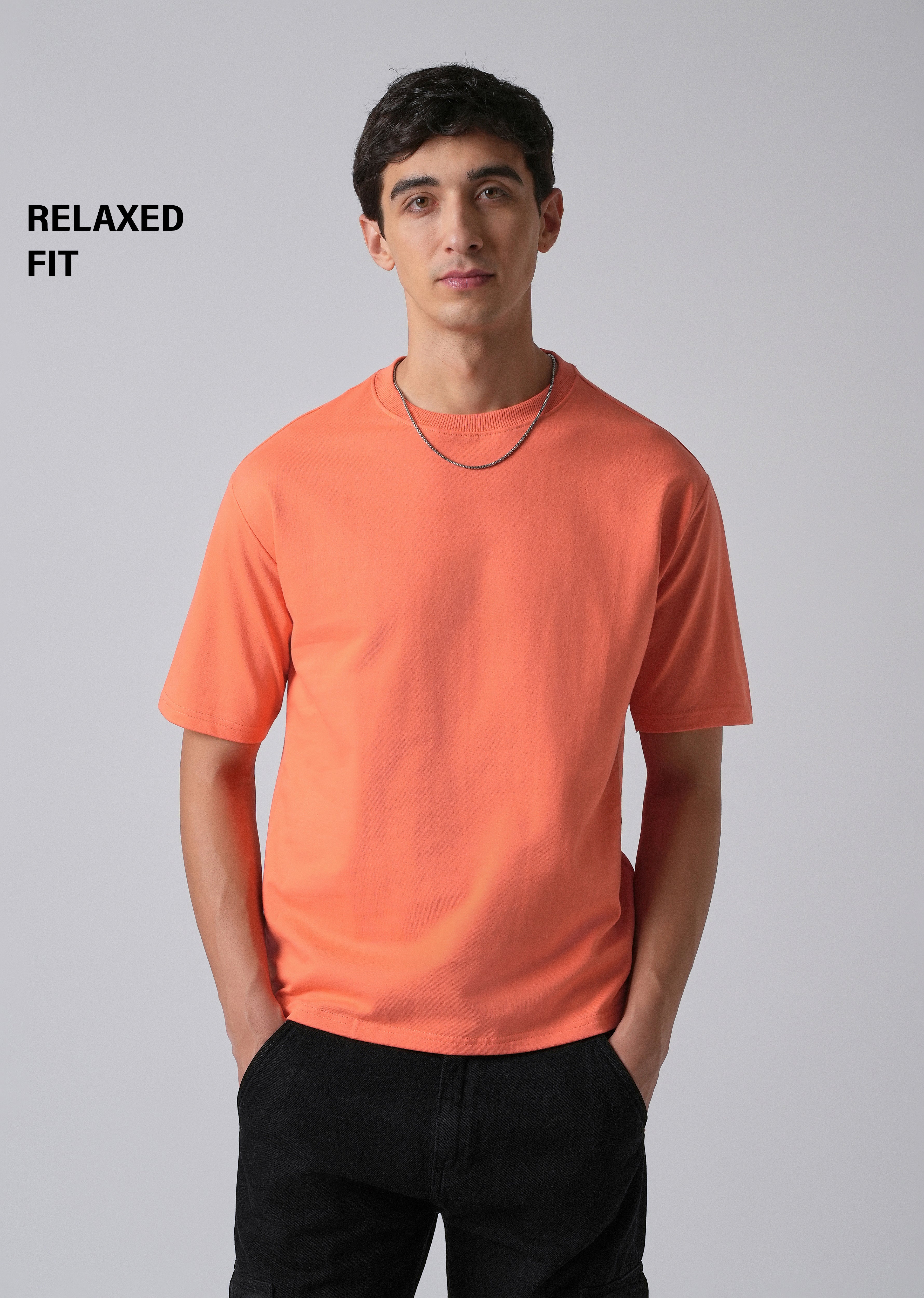 Peach Orange Basic Relaxed Fit T-shirt