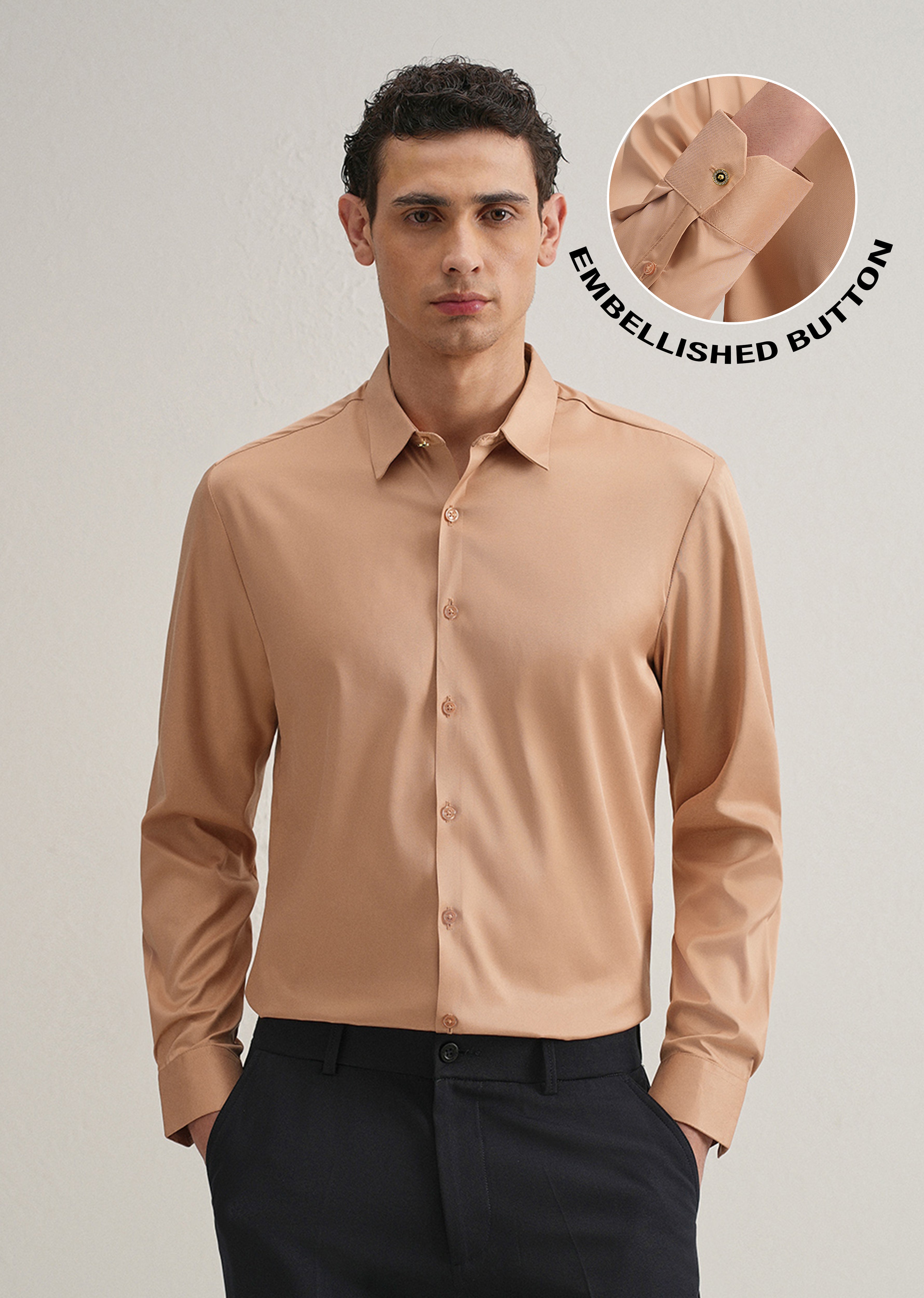 Peach Plain Stitchless Placket Shirt