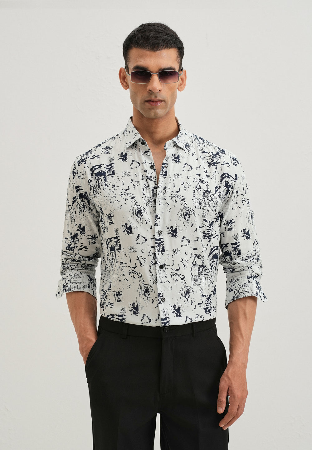 Pearl White Abstract Printed Shirt