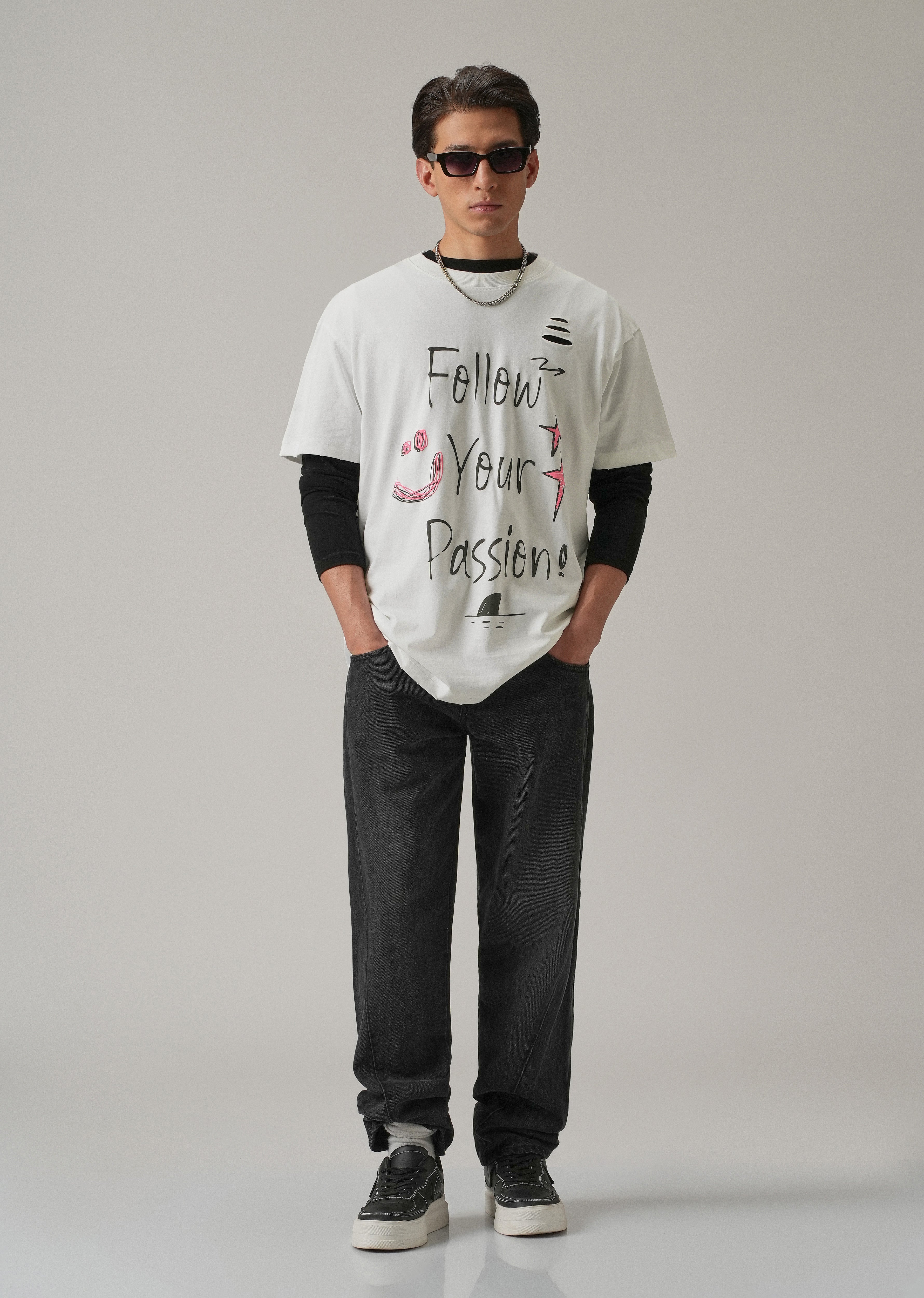 Pearl White Back Printed Oversized T-Shirt