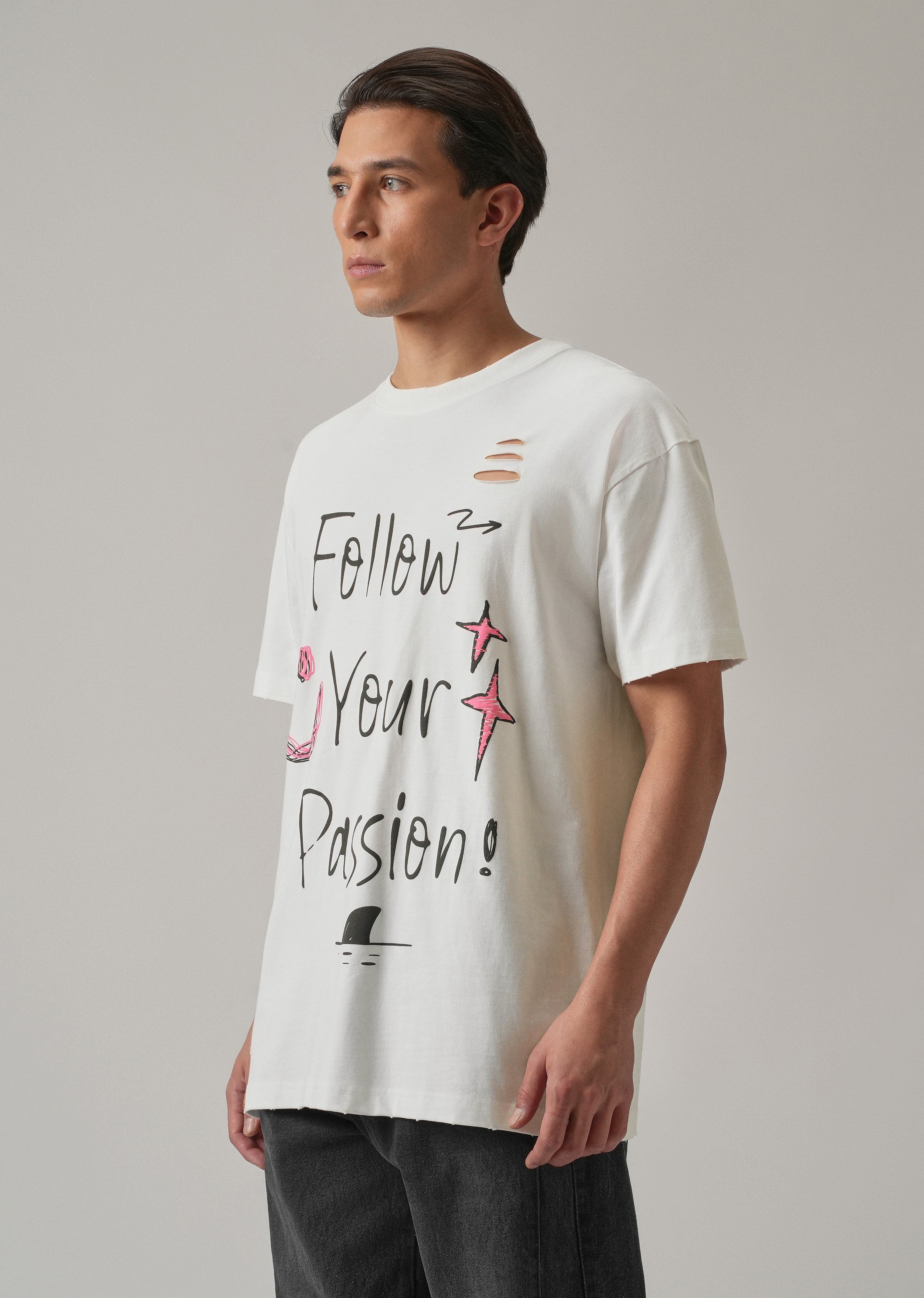 Pearl White Back Printed Oversized T-Shirt