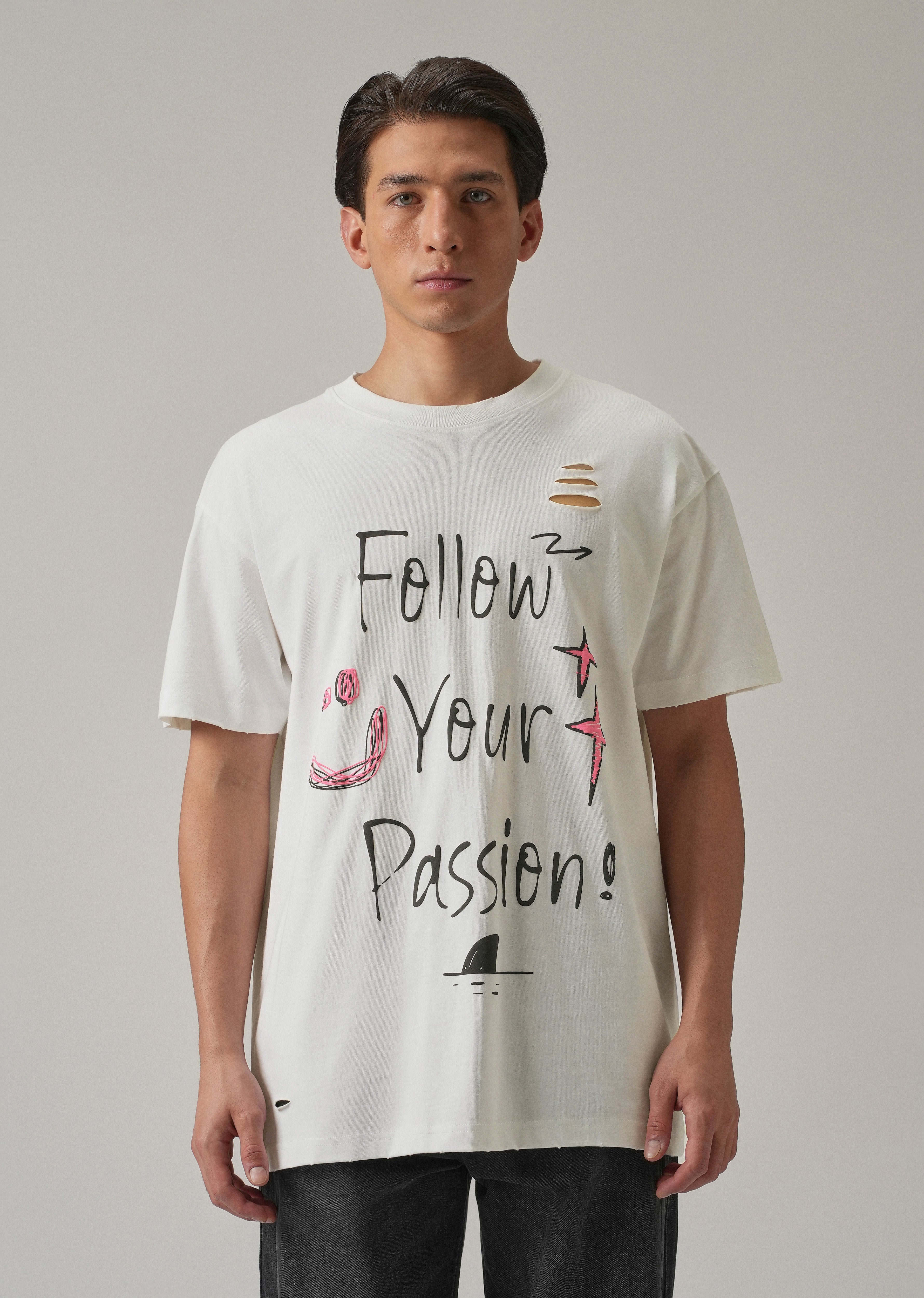 Pearl White Back Printed Oversized T-Shirt