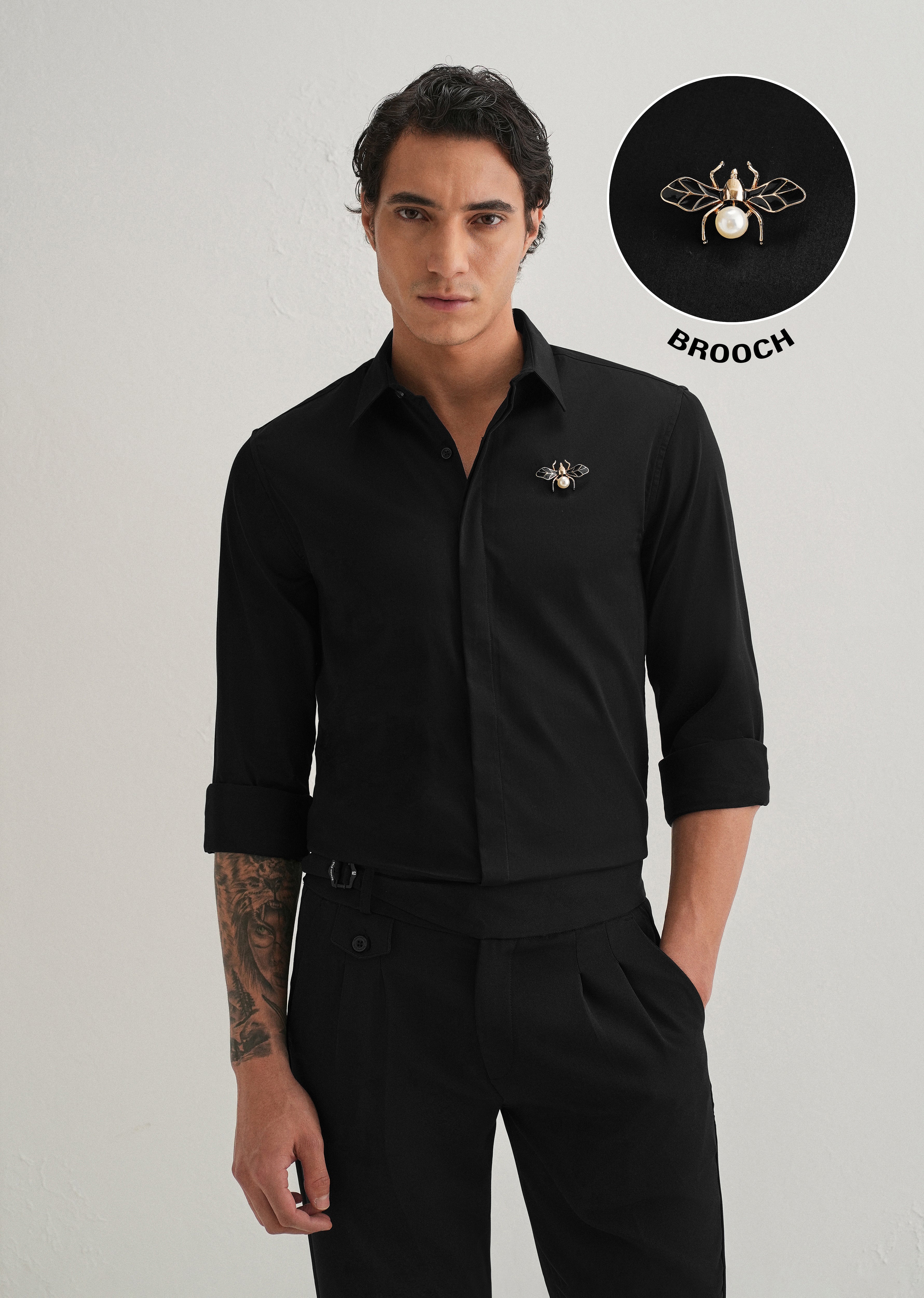 Pearl Bee Embellished Black Designer Shirt