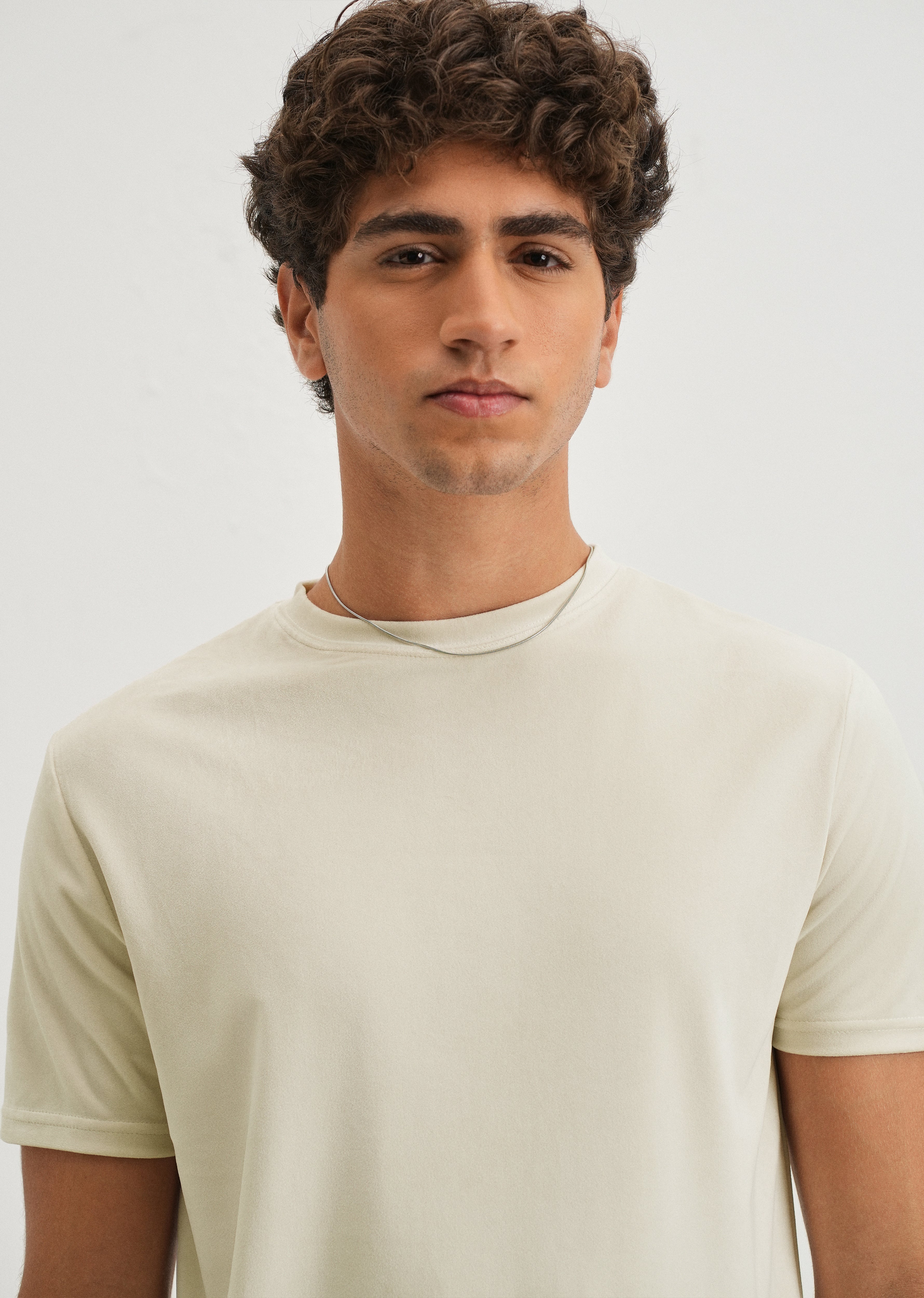 Pearled Ivory Plain Suede T-shirt
