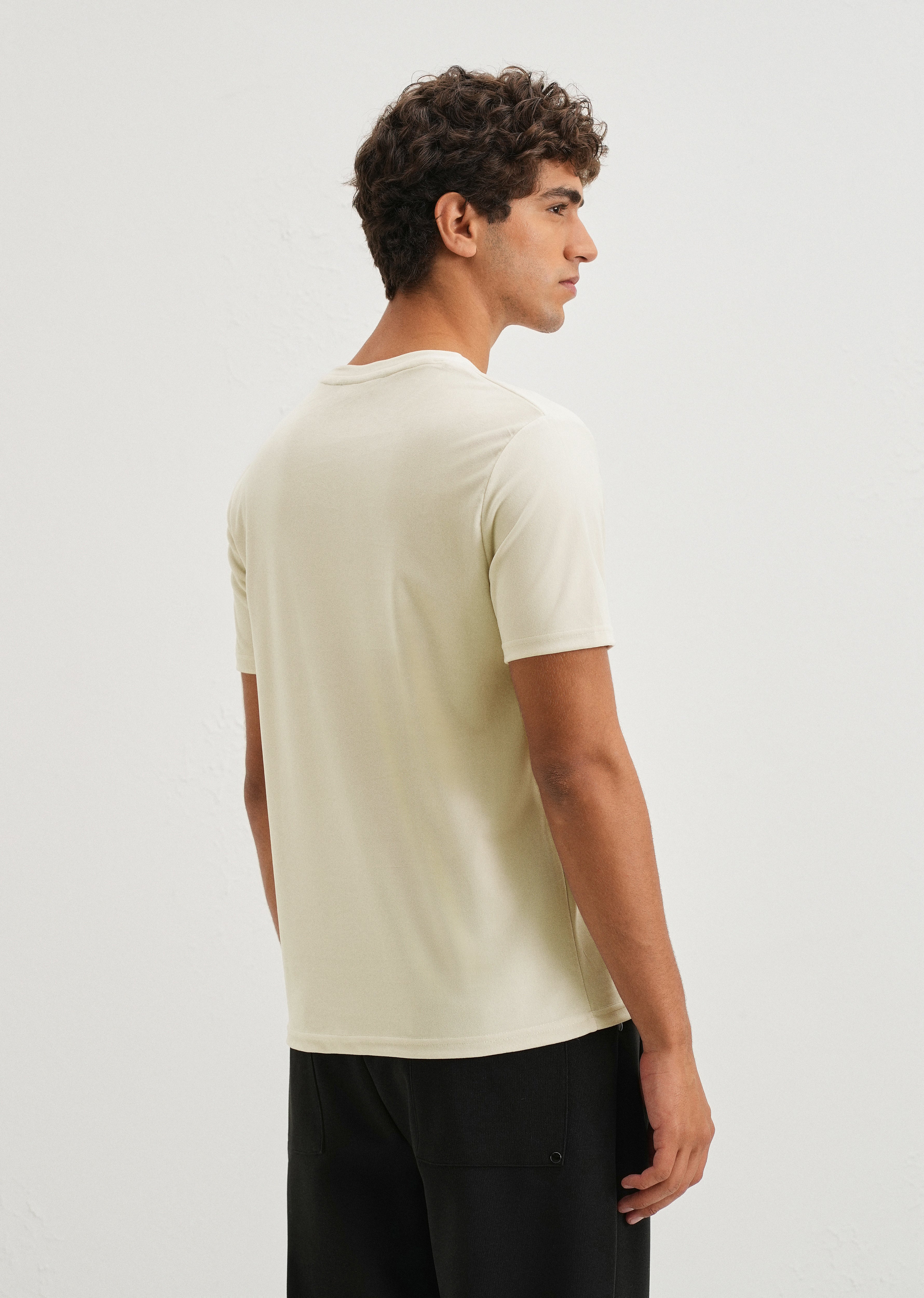 Pearled Ivory Plain Suede T-shirt