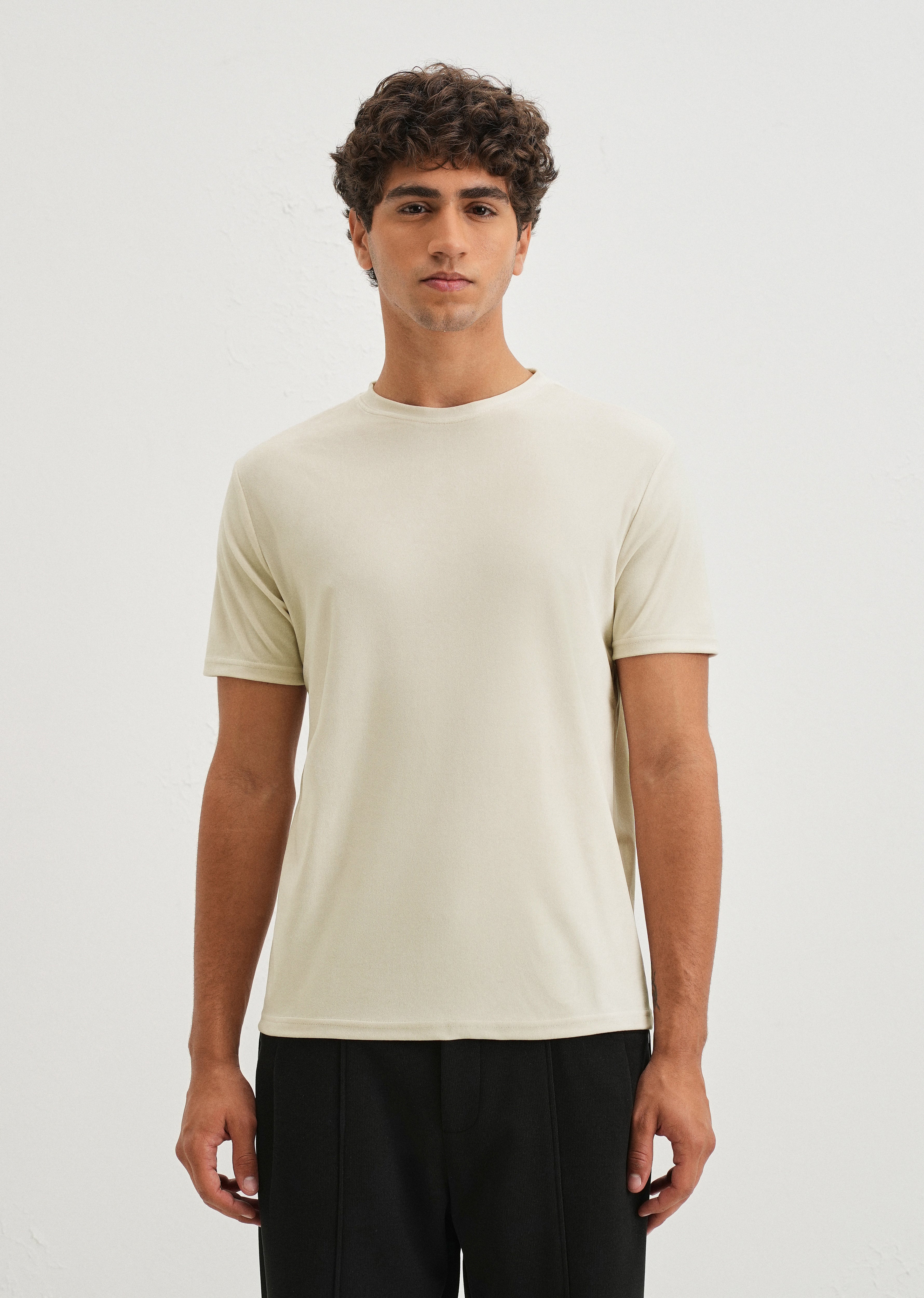 Pearled Ivory Plain Suede T-shirt