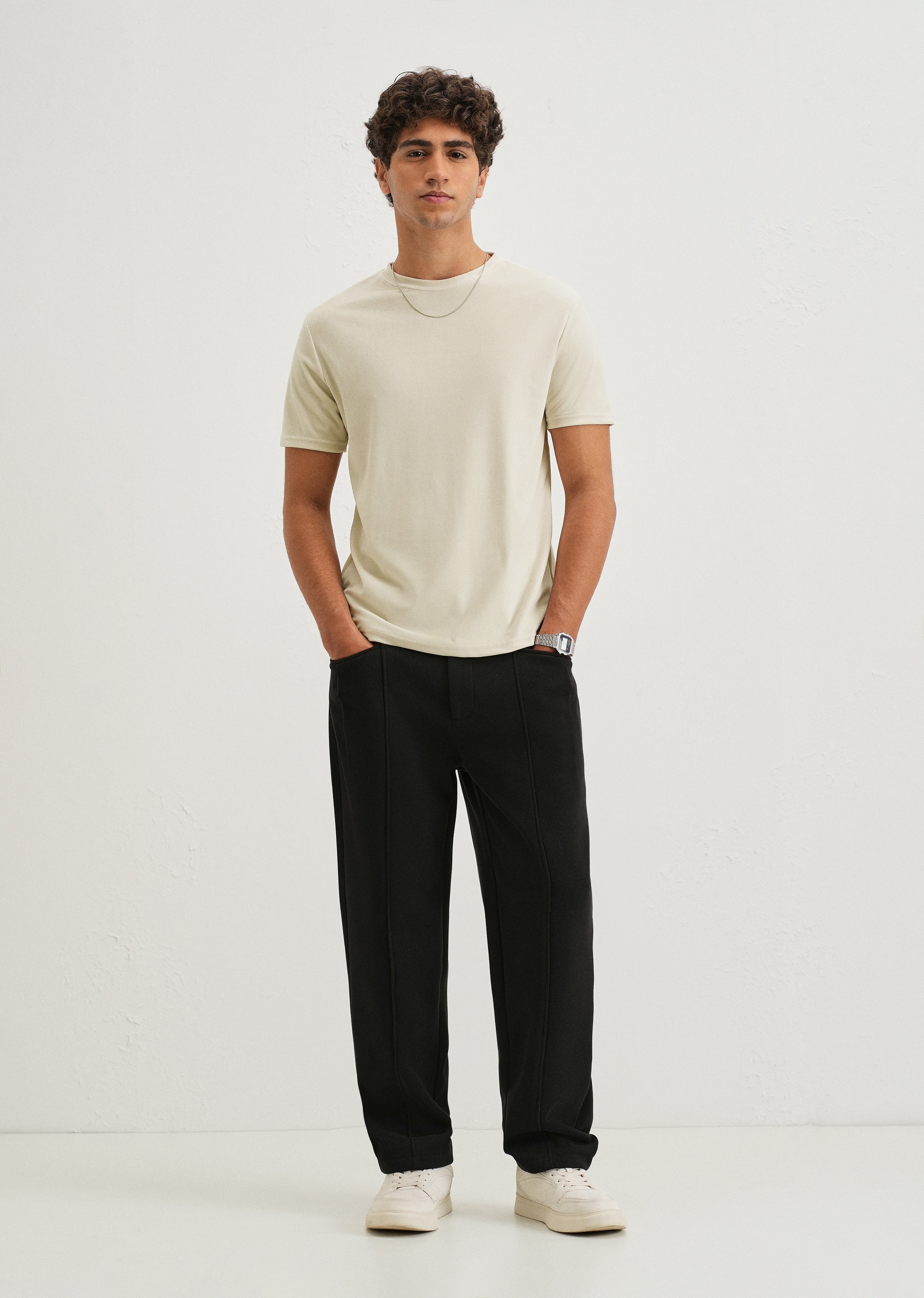 Pearled Ivory Plain Suede T-shirt