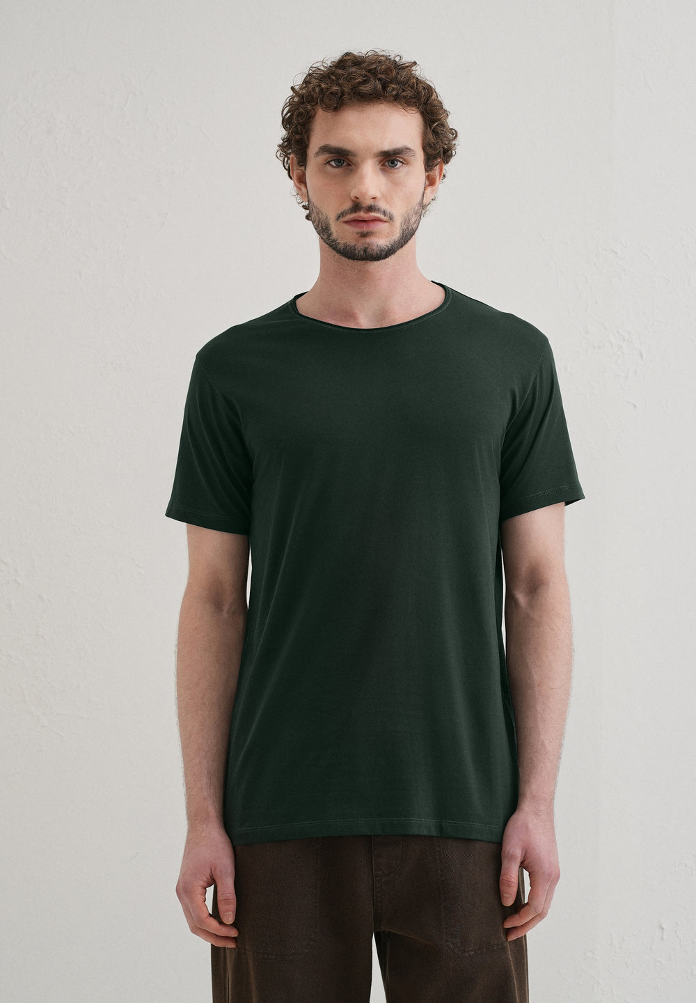 Pine Green Plain Crew neck T-shirt